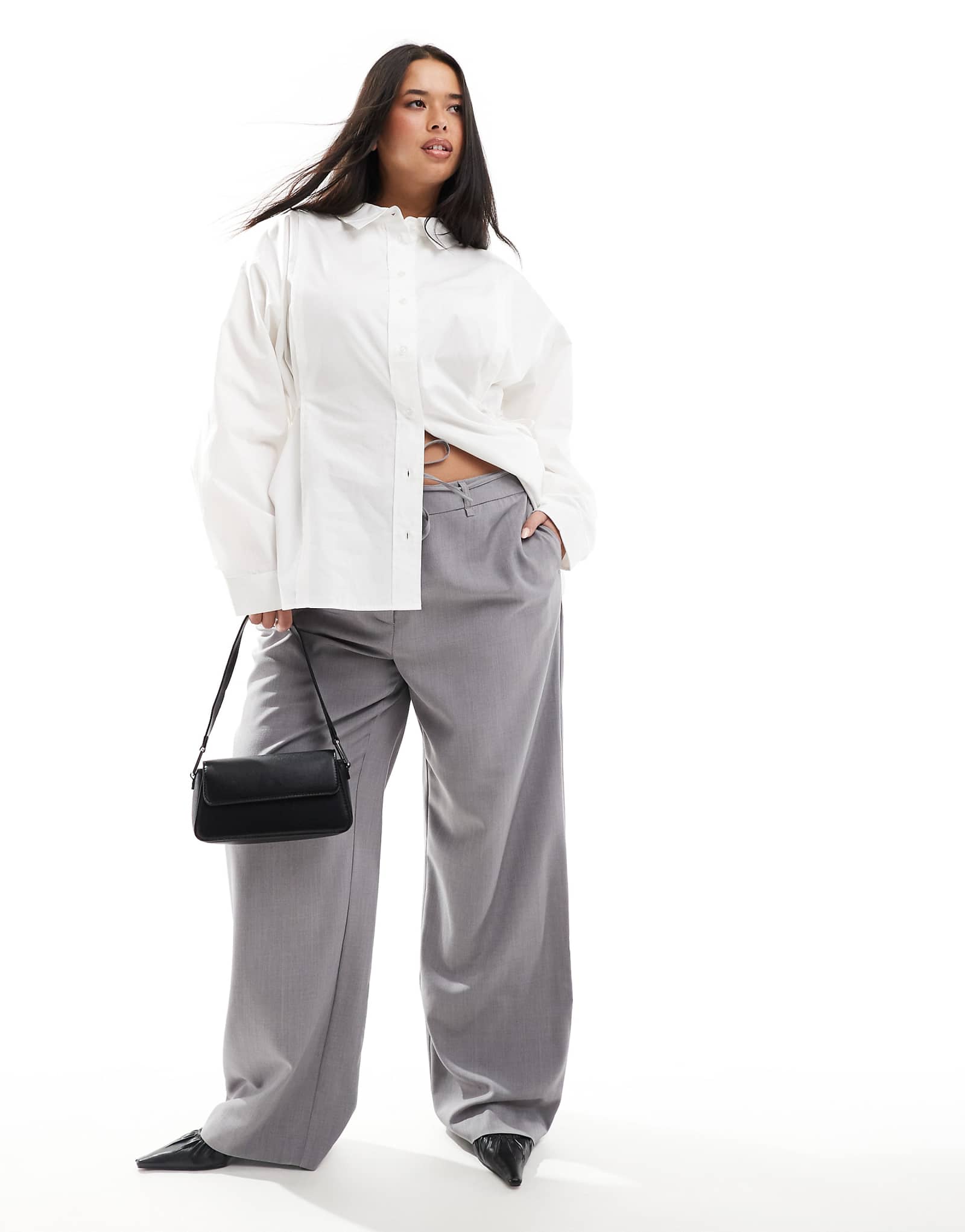 ONLY Curve tie waist wide leg pants in light gray 3590₽