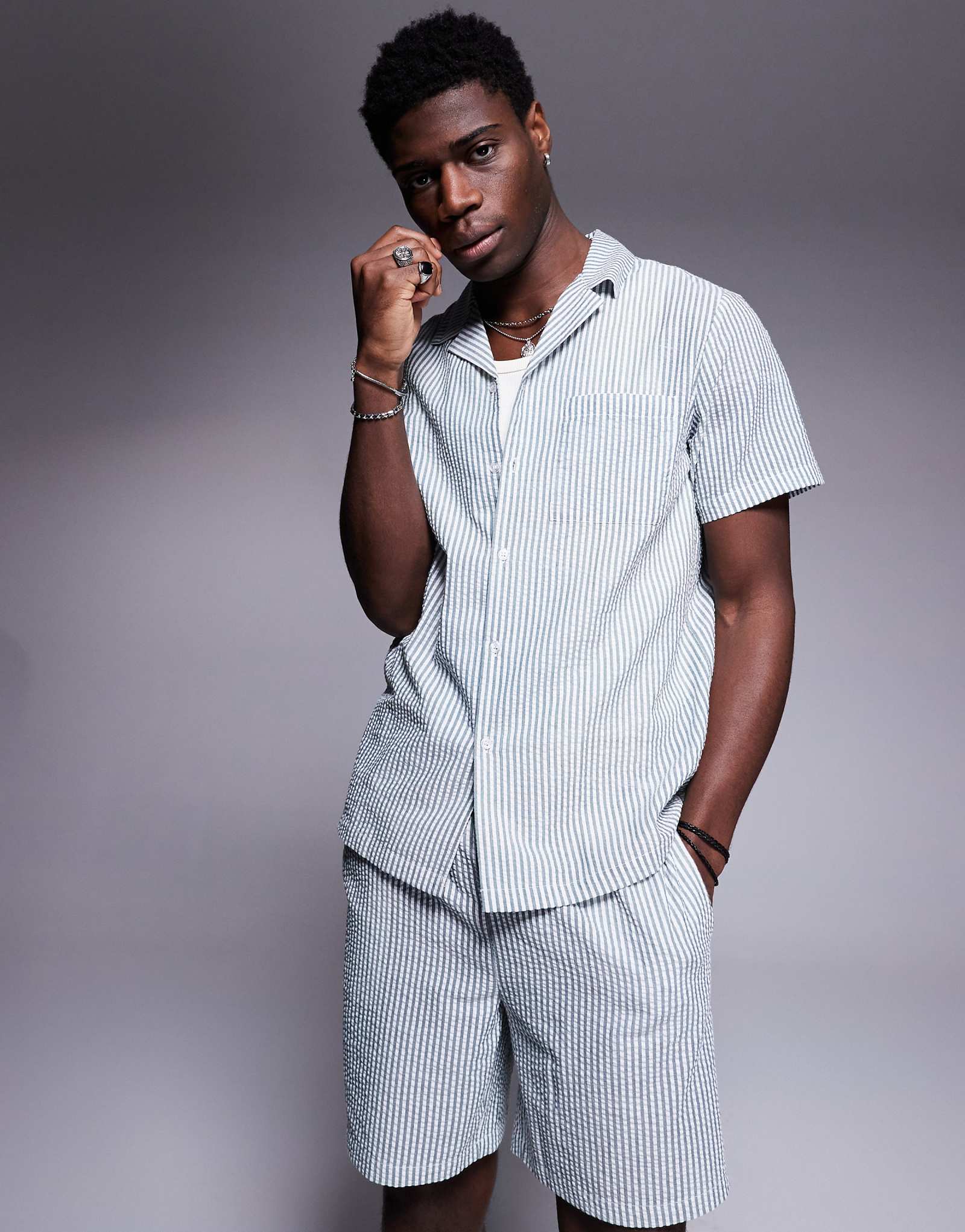 South Beach seersucker beach shirt in dark gray - part of a set