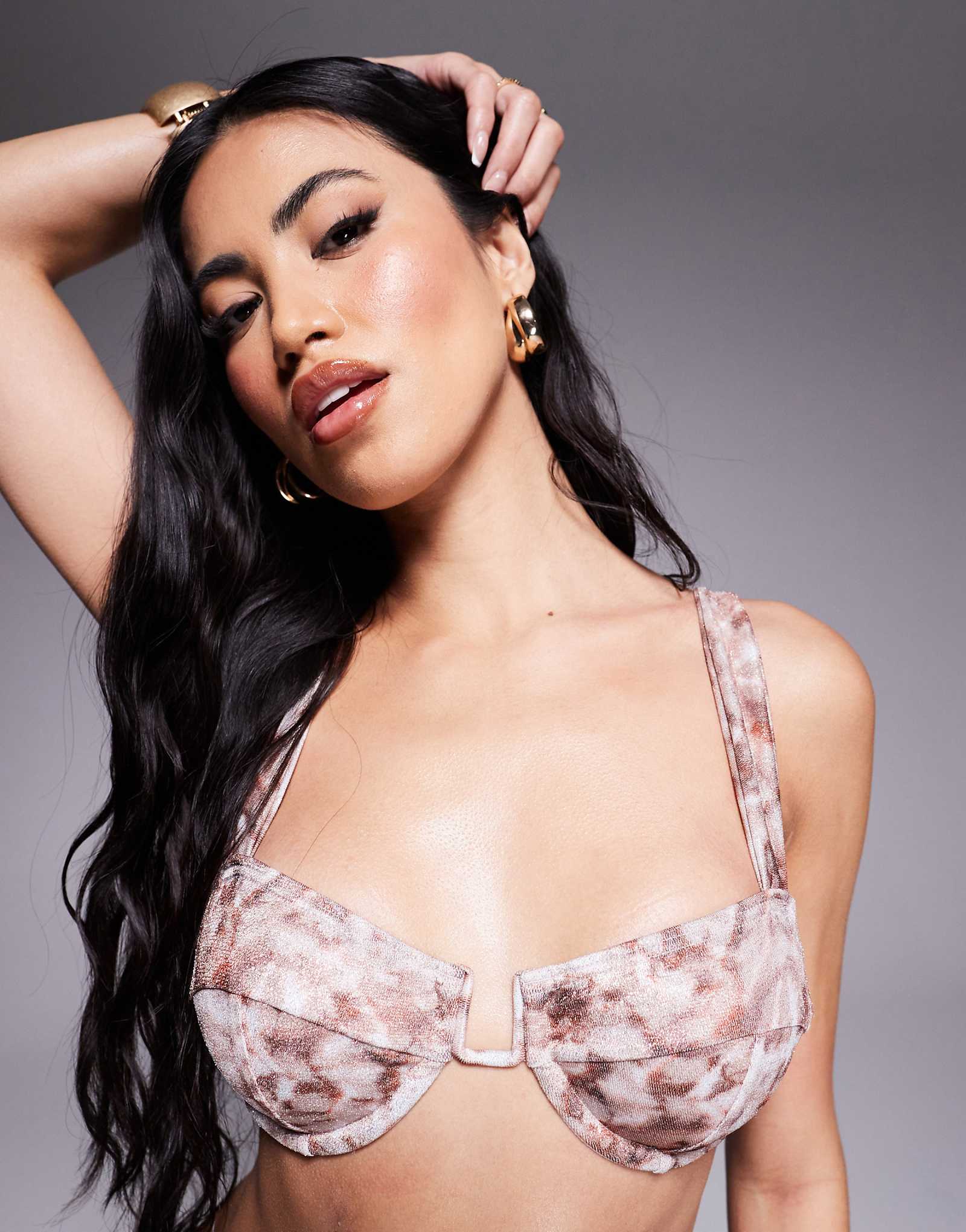 South Beach bustier bikini top in glitter print