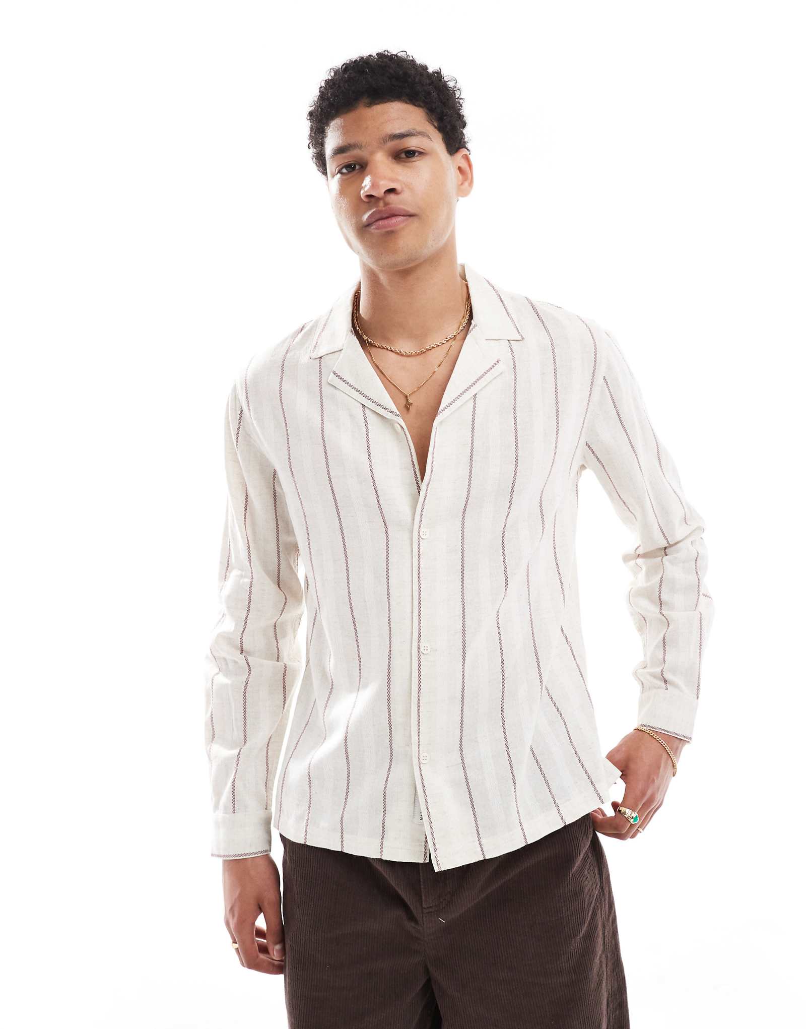 Native Youth striped long sleeve boxy shirt in stone 8790₽