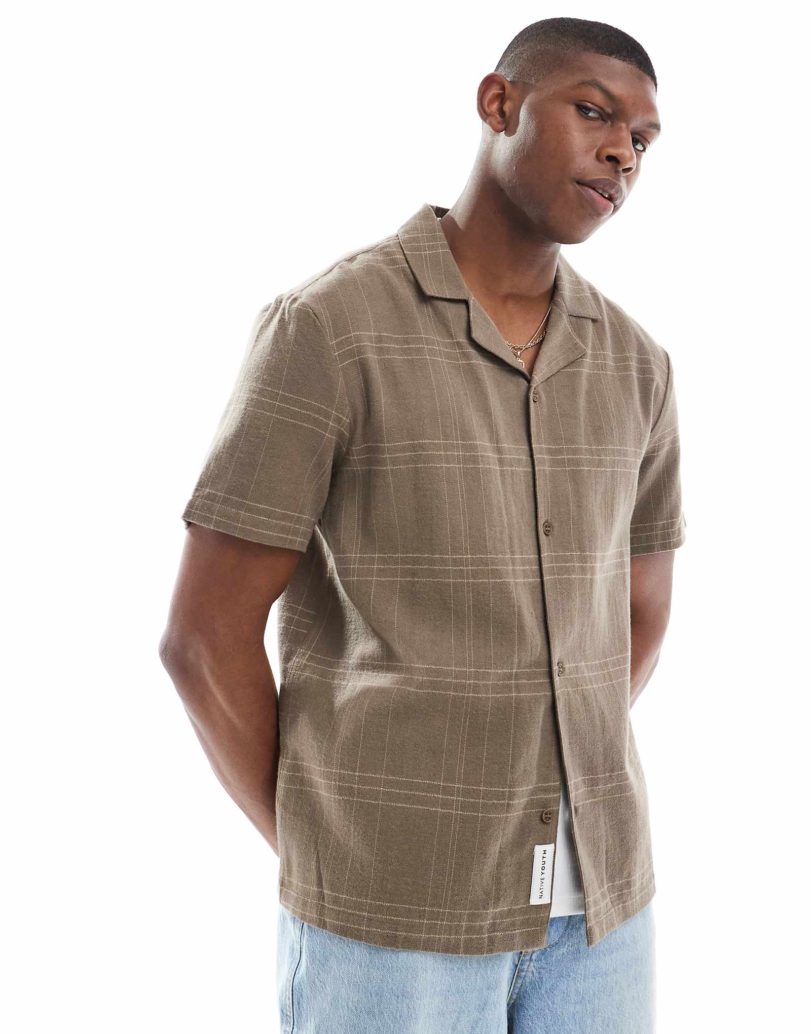 Native Youth regular camp collar brushed plaid shirt in brown 8790₽