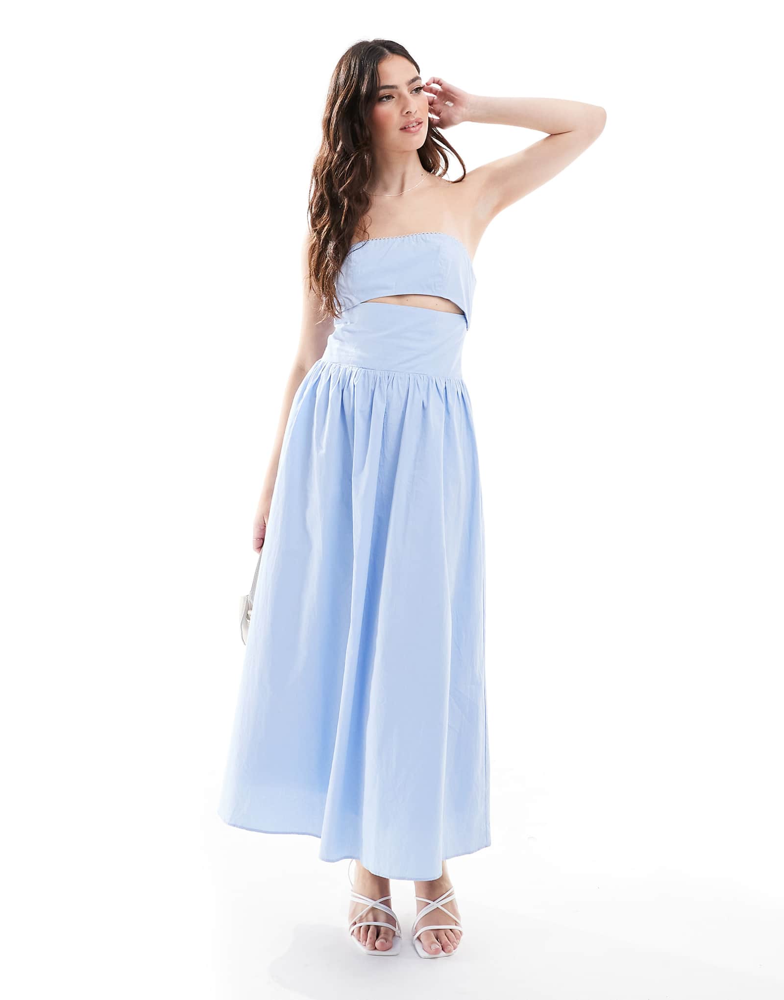 The Frolic exclusive poplin bandeau cut out tie back detail maxi dress in blue 10590₽