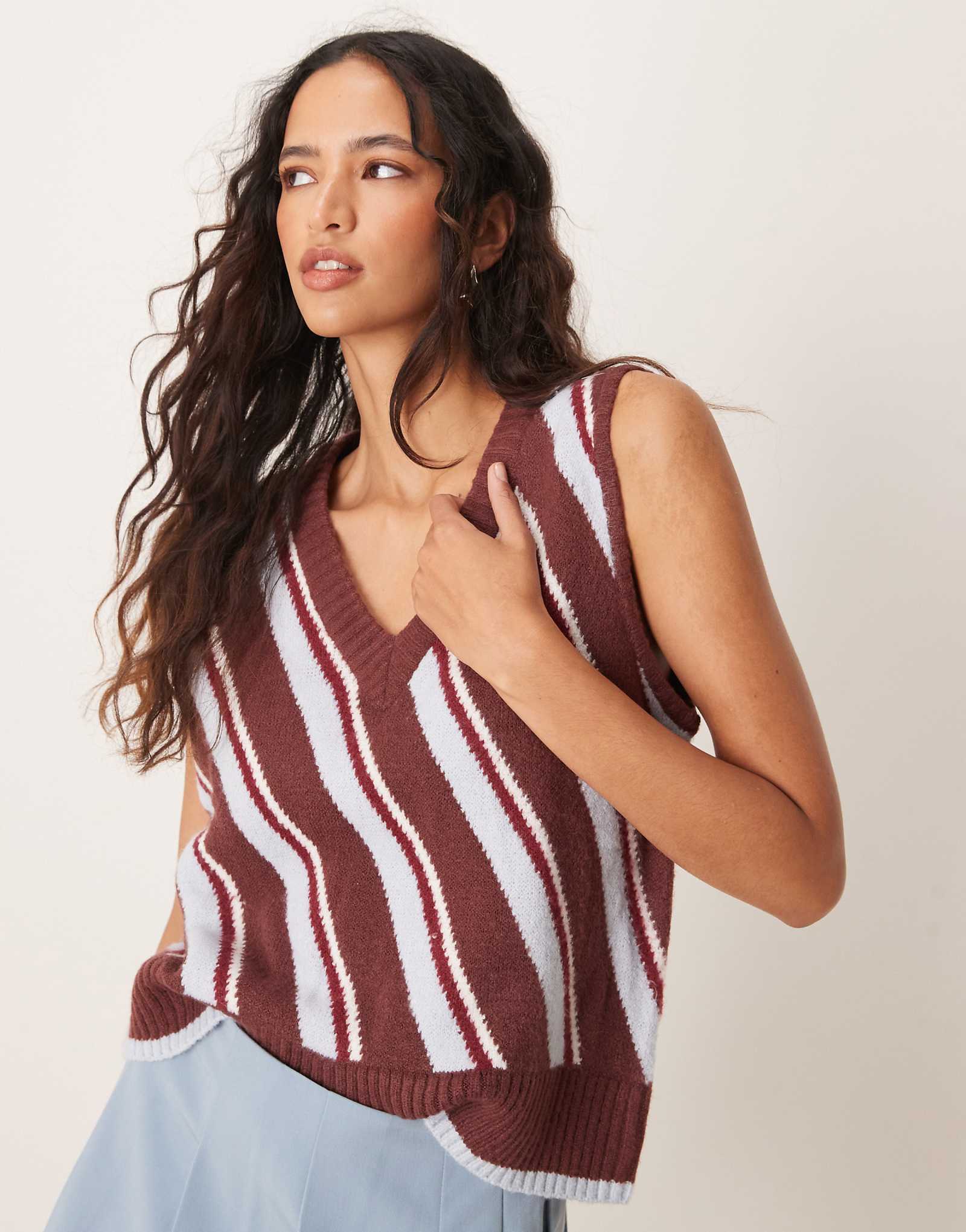 Neon Rose diagonal striped sweater vest in multi