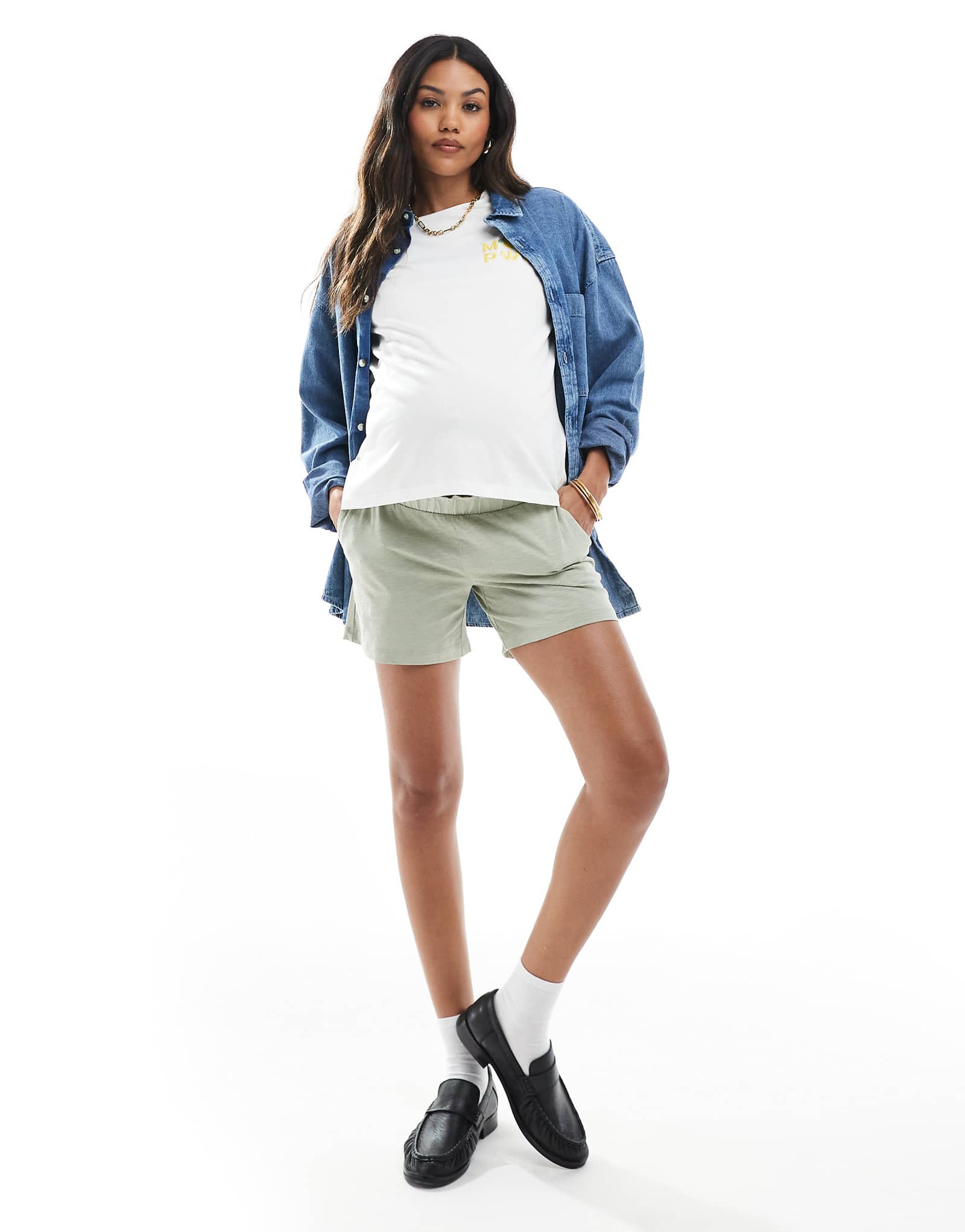 Mamalicious Maternity under the bump shorts in khaki