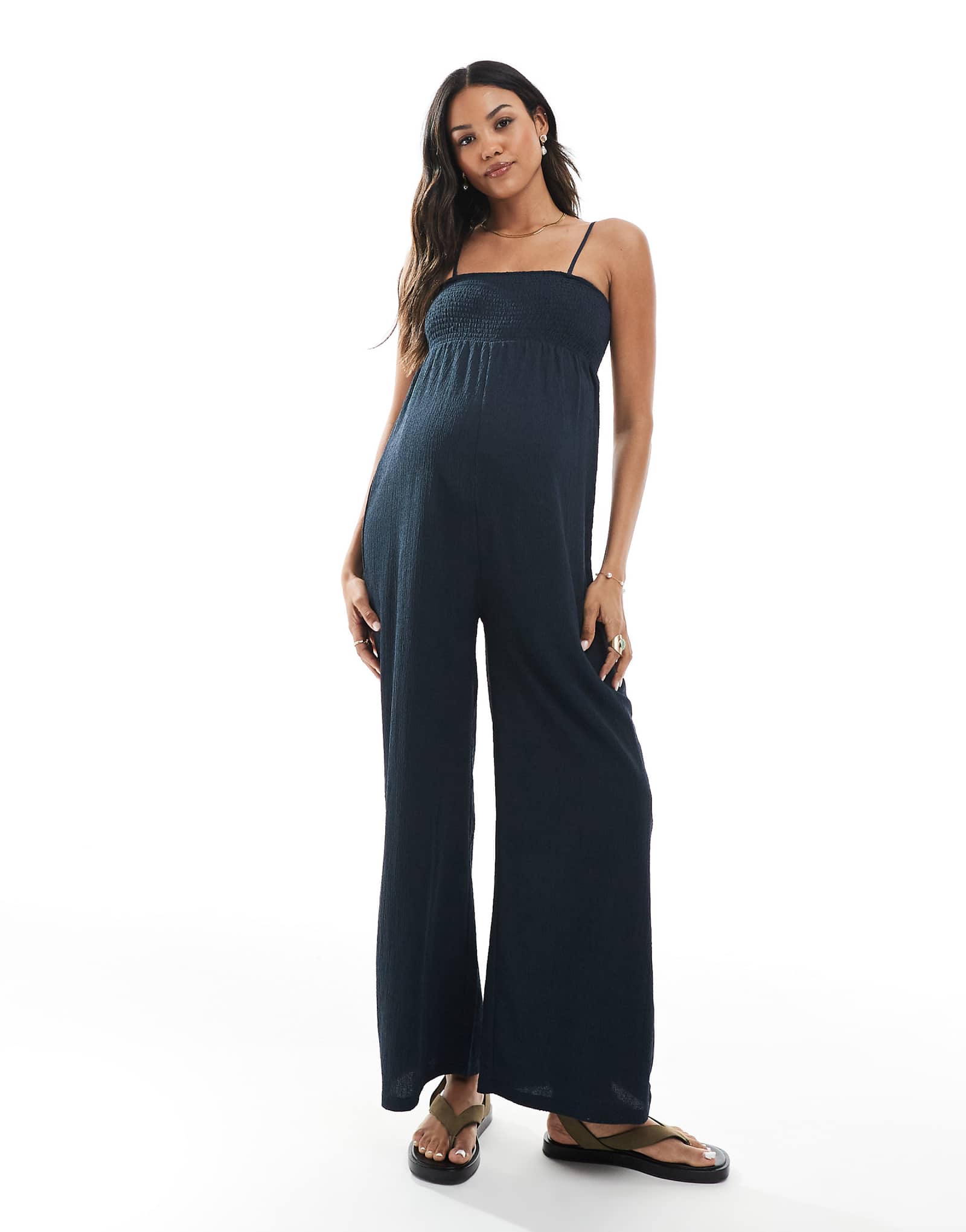 Mamalicious wide leg strappy jumpsuit in navy 15590₽