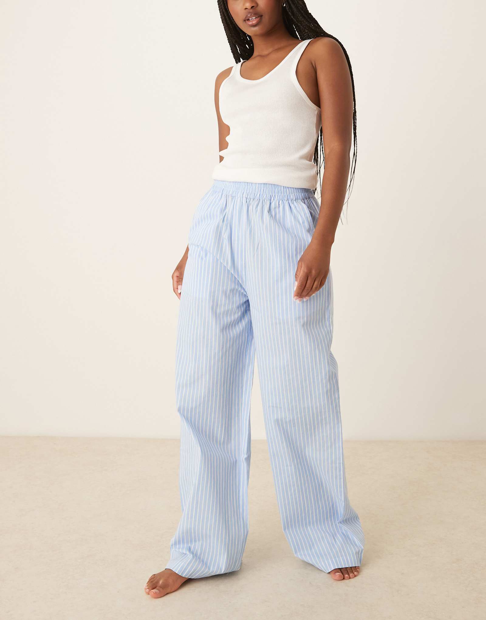 Luna oversized wide leg pajamas in striped blue