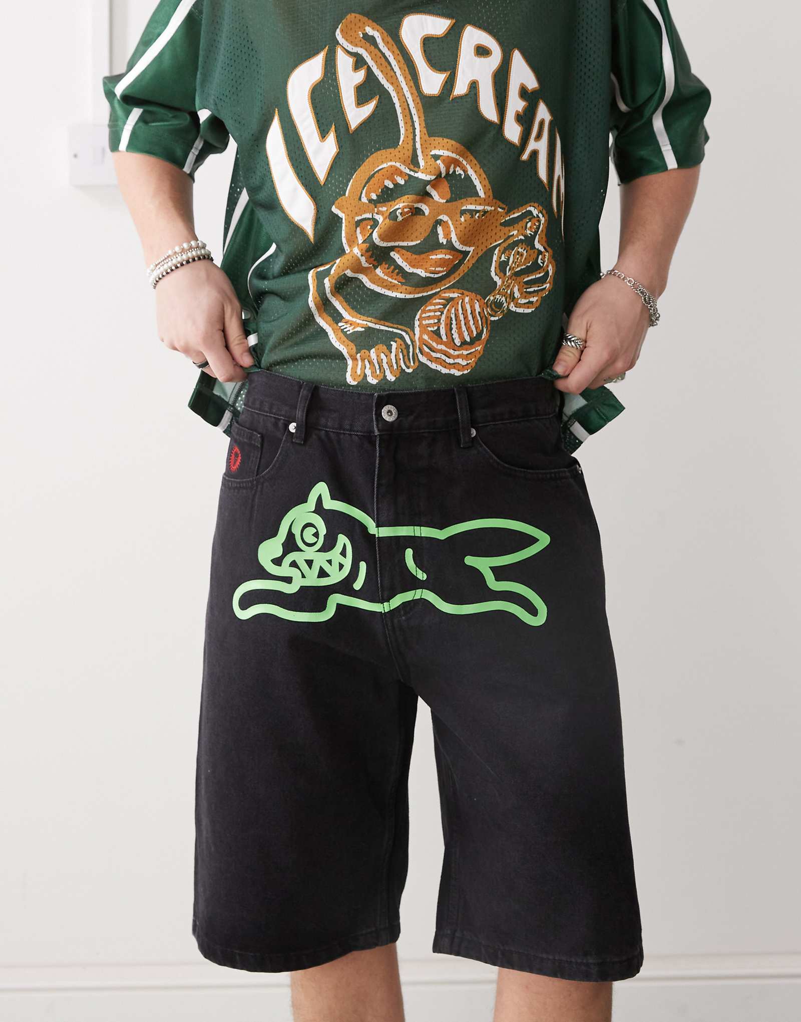 Ice Cream running dog denim shorts in black