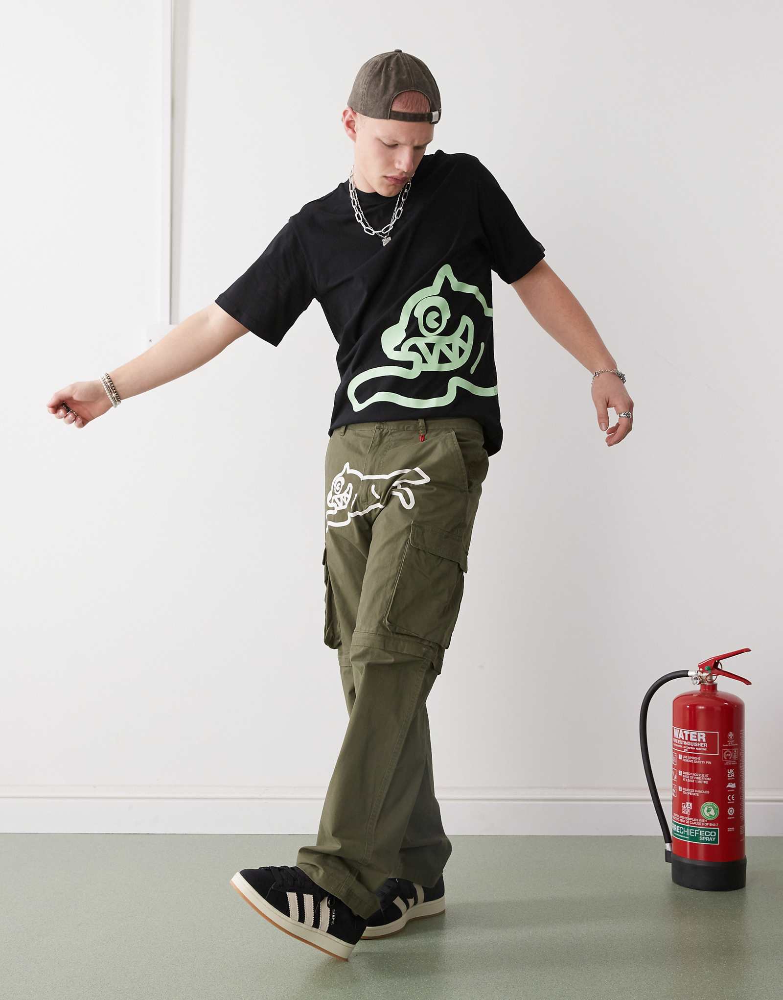 ICECREAM running dog zip off cargo pants in khaki green