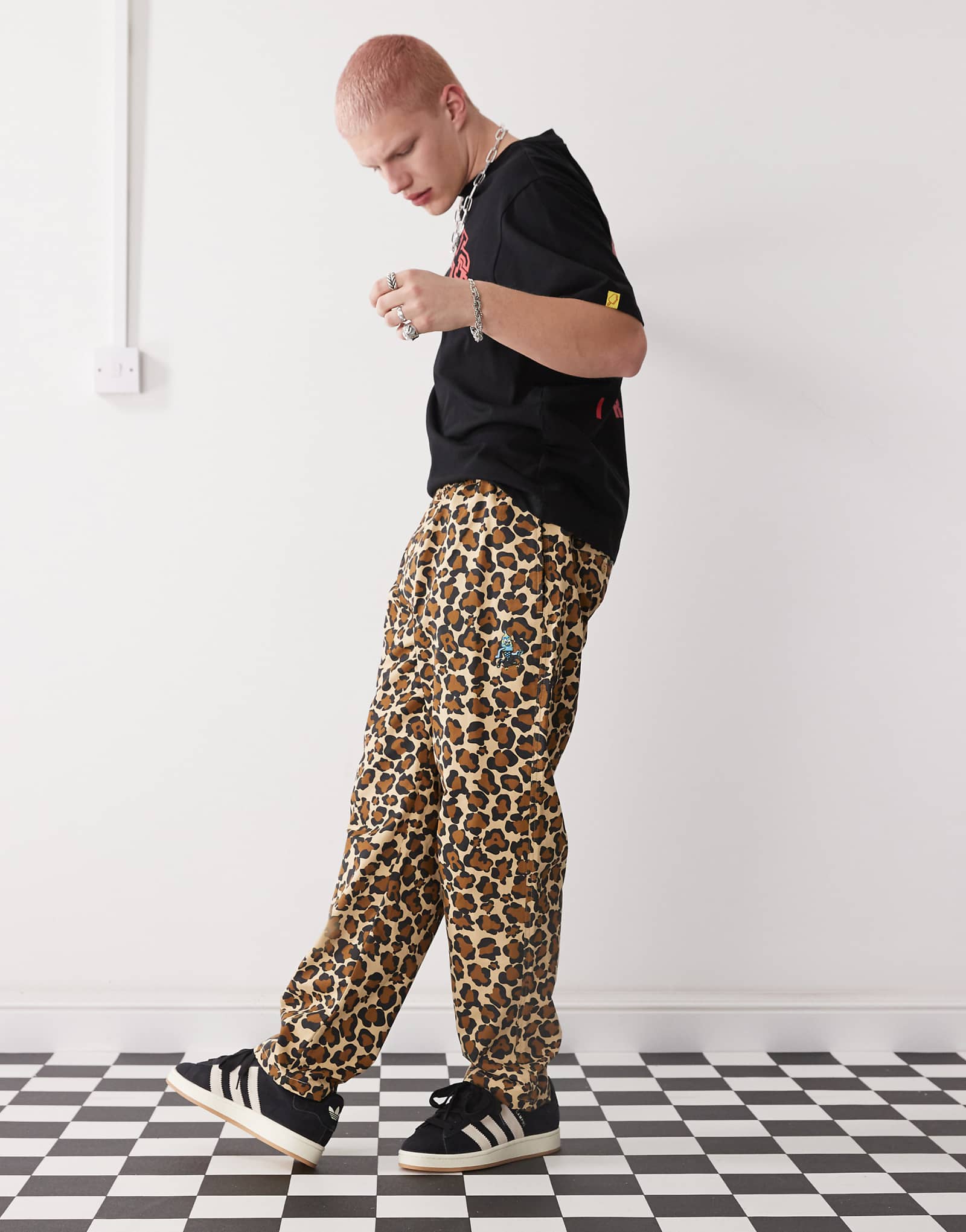 ICECREAM logo pull on skater pants in leopard print