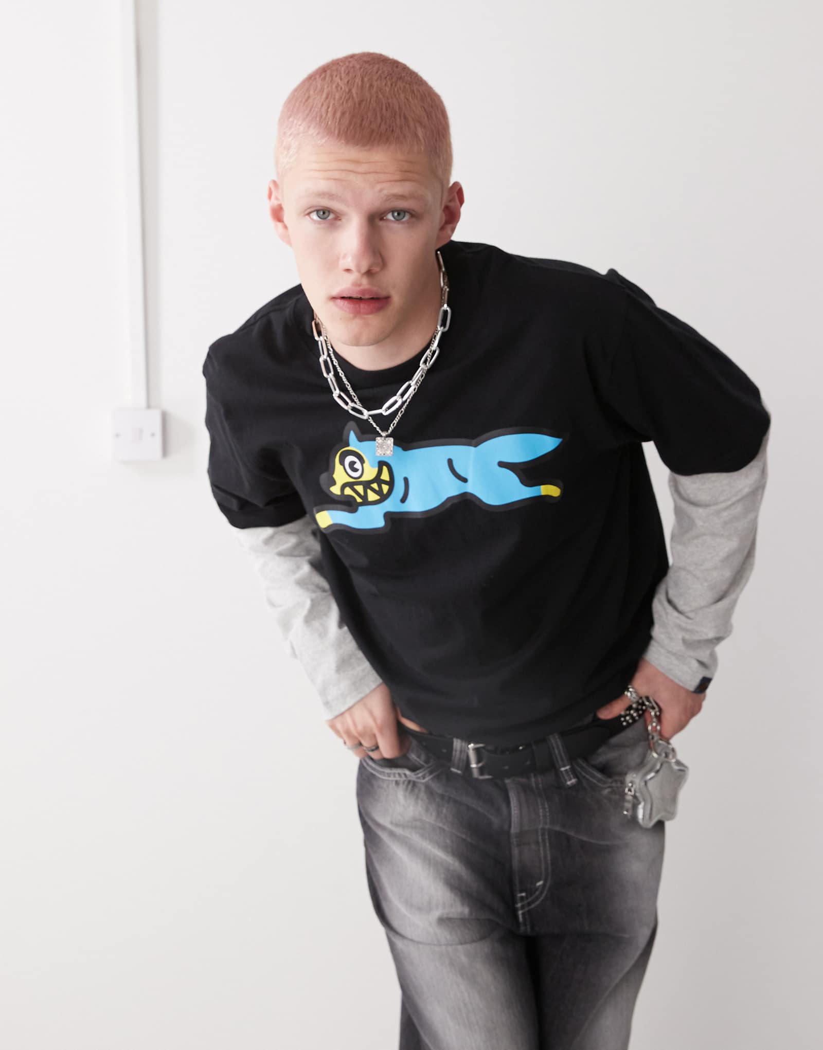 Icecream running dog layered t-shirt in black multi