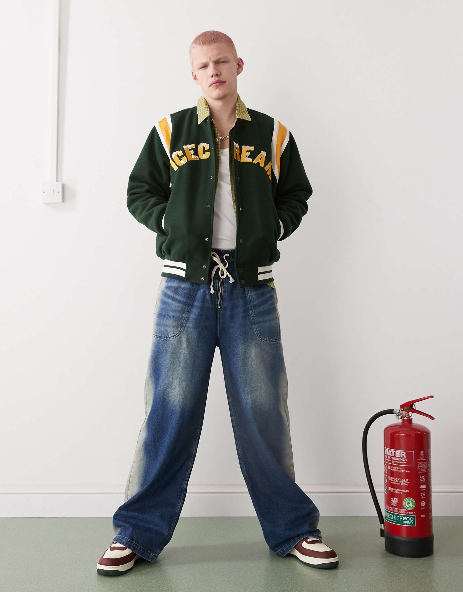 Ice Cream drippy varsity jacket in green