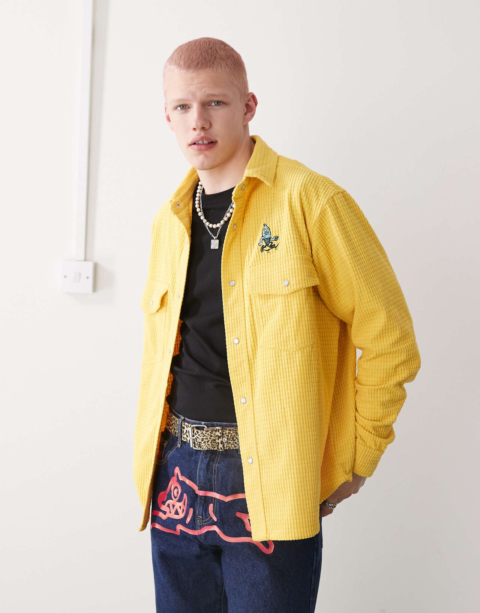 ICECREAM soft waffle knit corduroy shirt in yellow