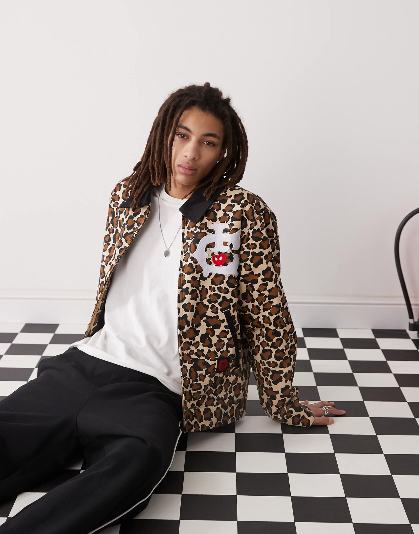 ICECREAM logo detail workwear jacket in leopard print