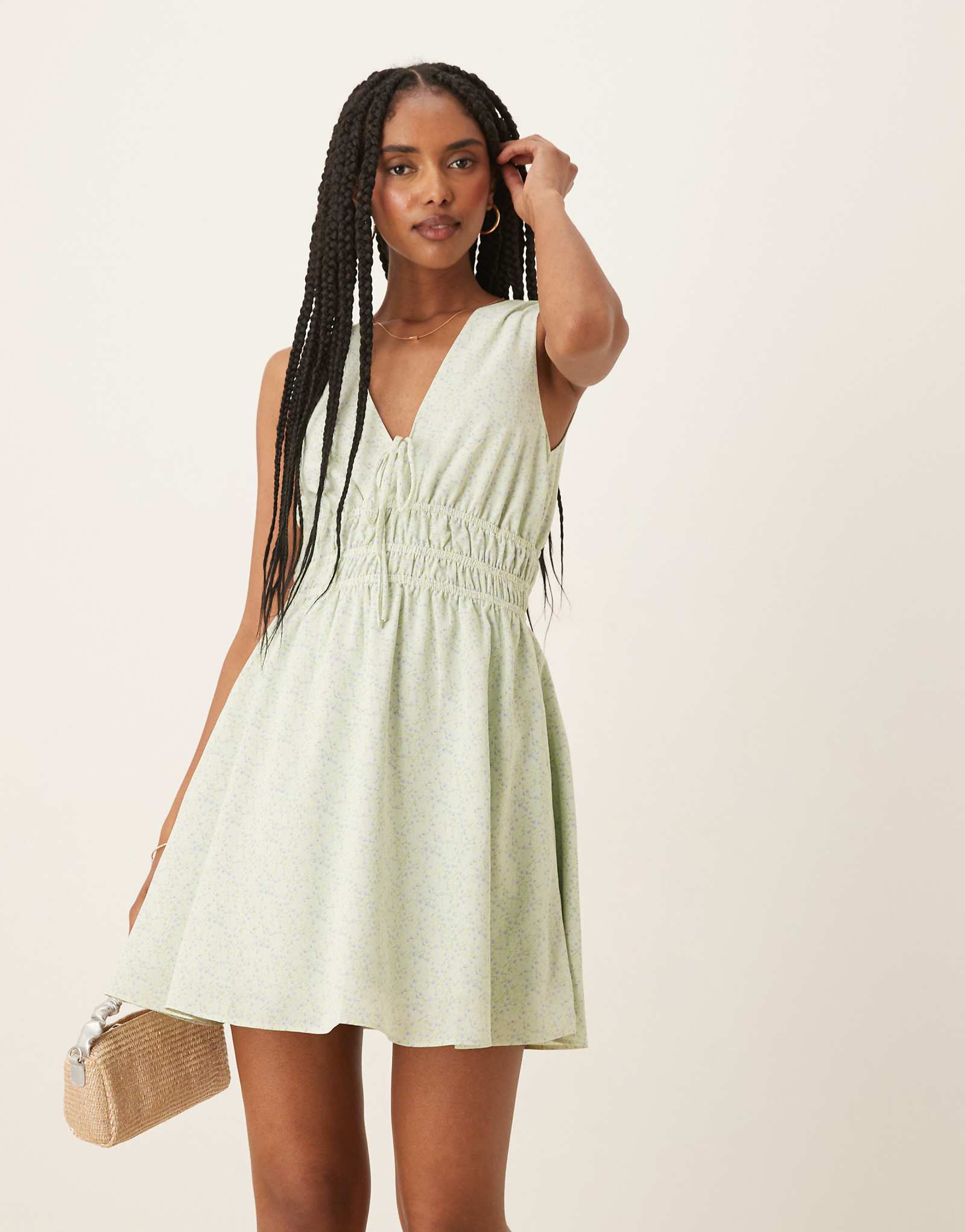 Glamorous ruched strap mini dress in ditsy floral