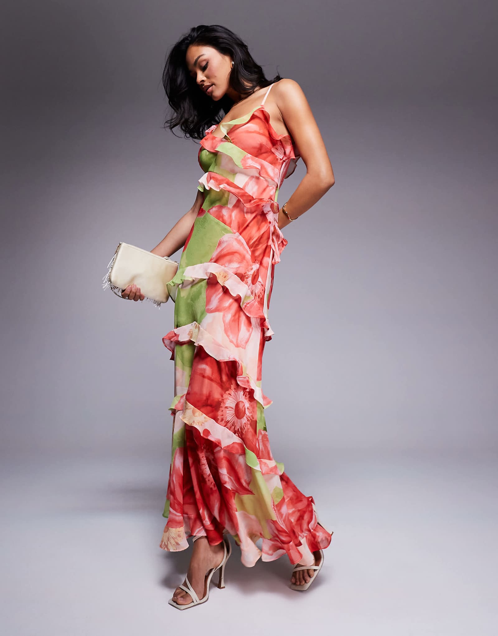 Ever New ruffles maxi dress in red and lime floral 29790₽