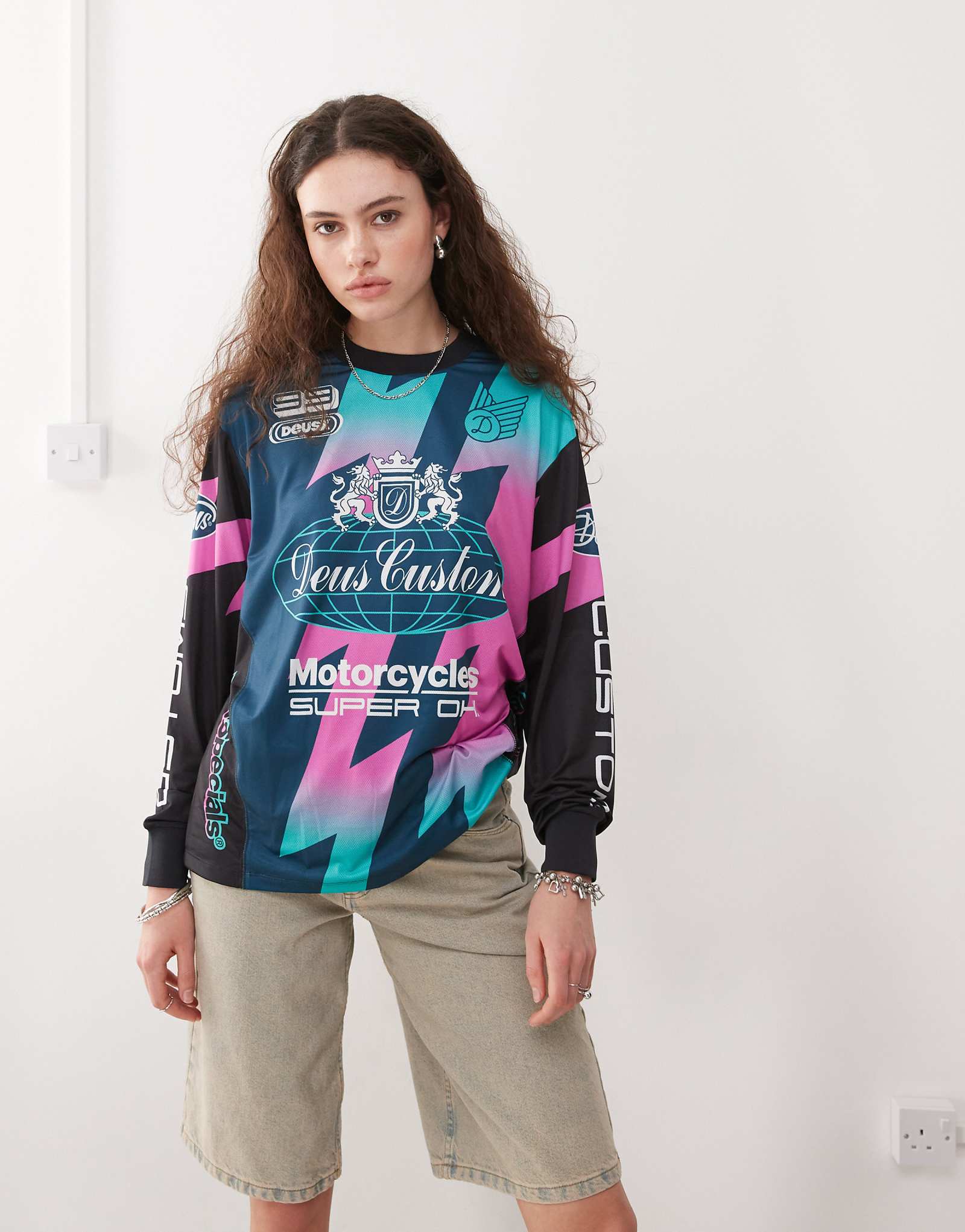 Deus Ex Machina thunder long sleeve moto top in multi