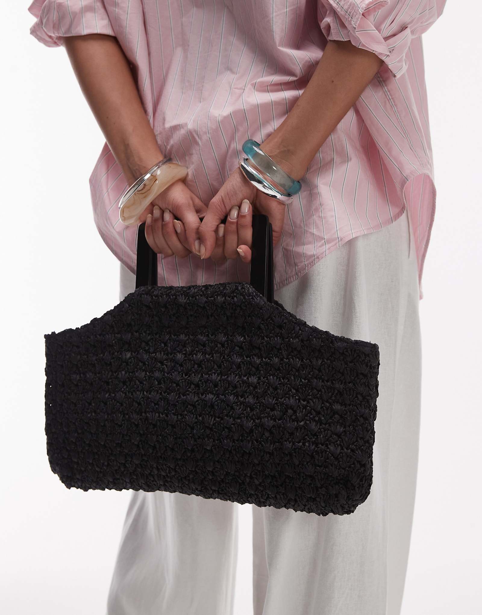 Topshop Giveon straw grab bag in black 9290₽