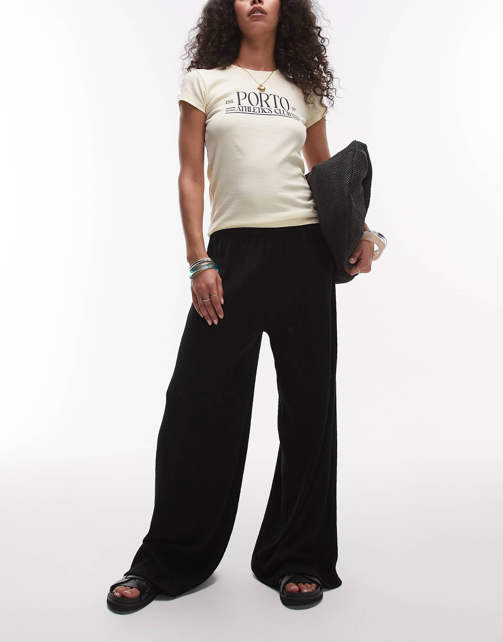 Topshop textured wide leg pants in black 12690₽