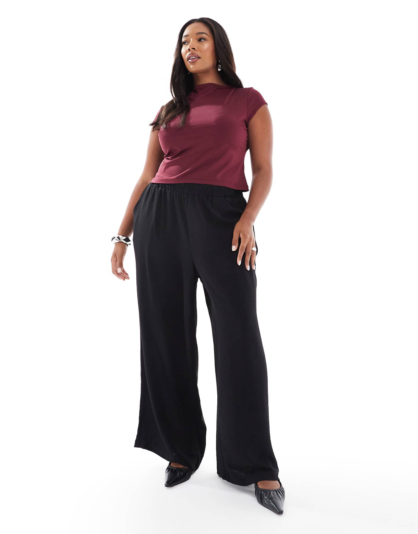 Pieces Curve pants with elastic waist in black 7690₽