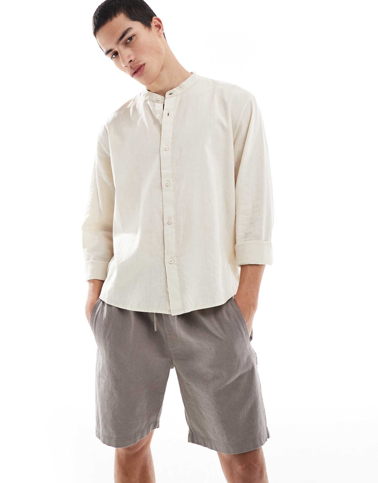 River Island linen look pull on shorts in light brown 6690₽