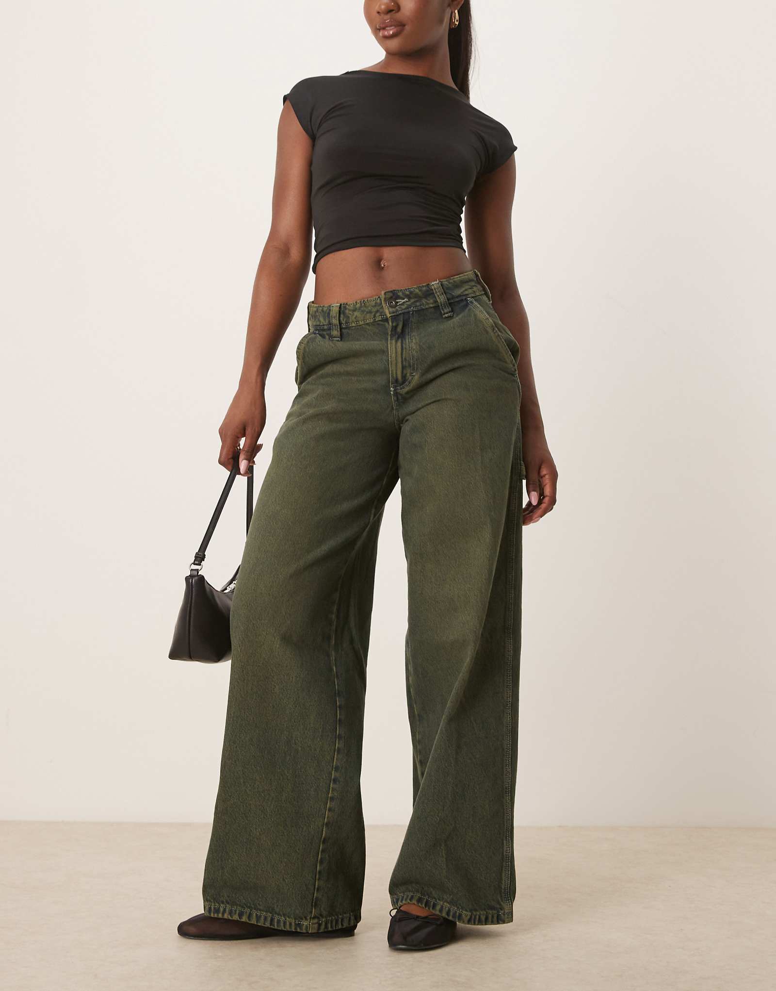 Dickies loose denim carpenter pants in green fade