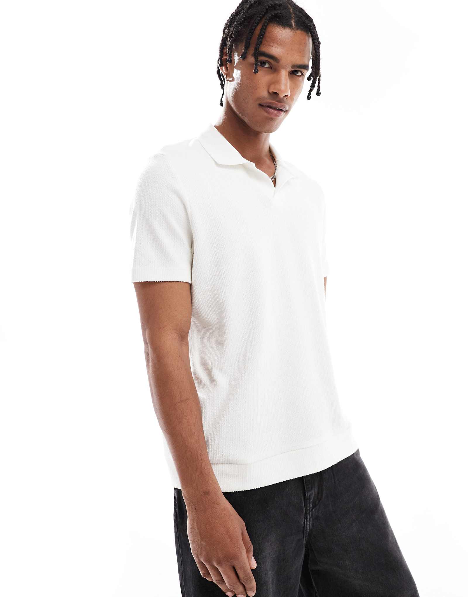 Bershka jersey polo shirt in white 5690₽
