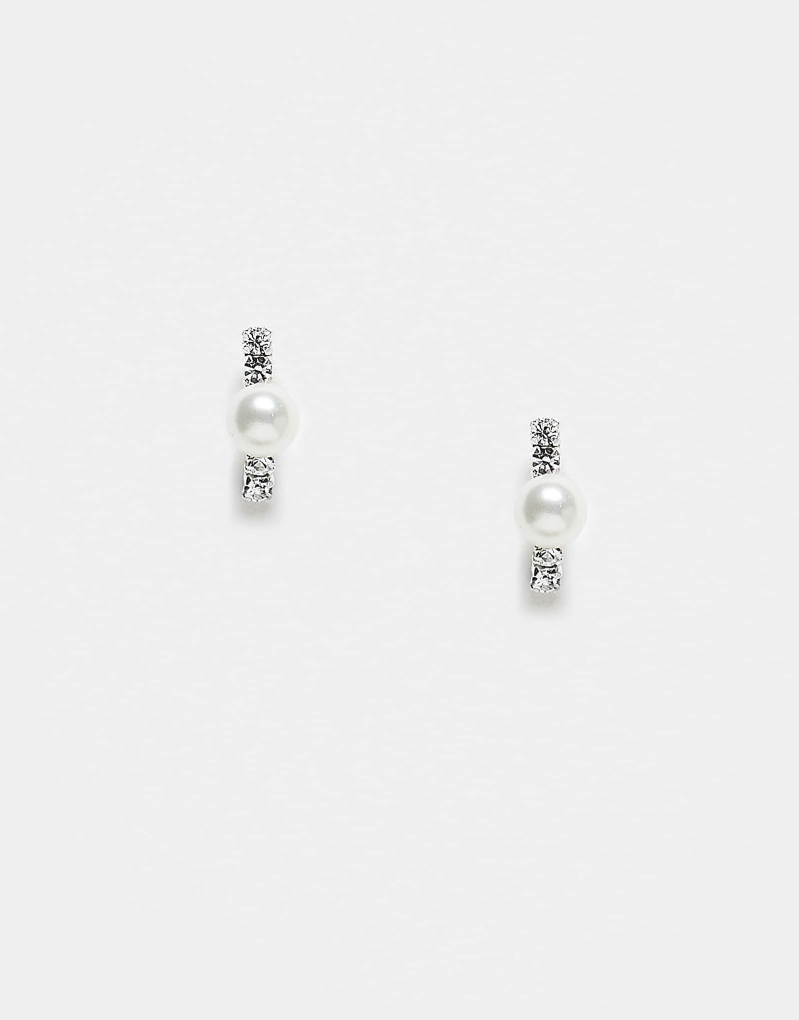 Kingsley Ryan drop stud earrings with pearl and clear stones in sterling silver
