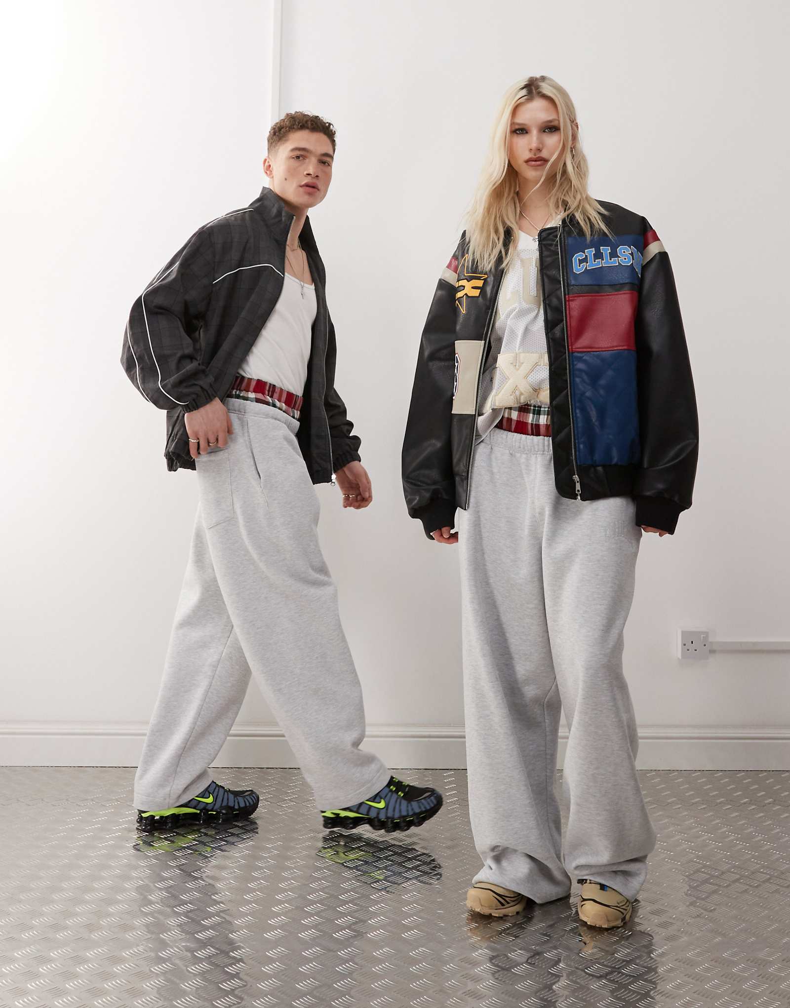 COLLUSION Unisex double waistband wide leg sweatpants in gray heather 11190₽