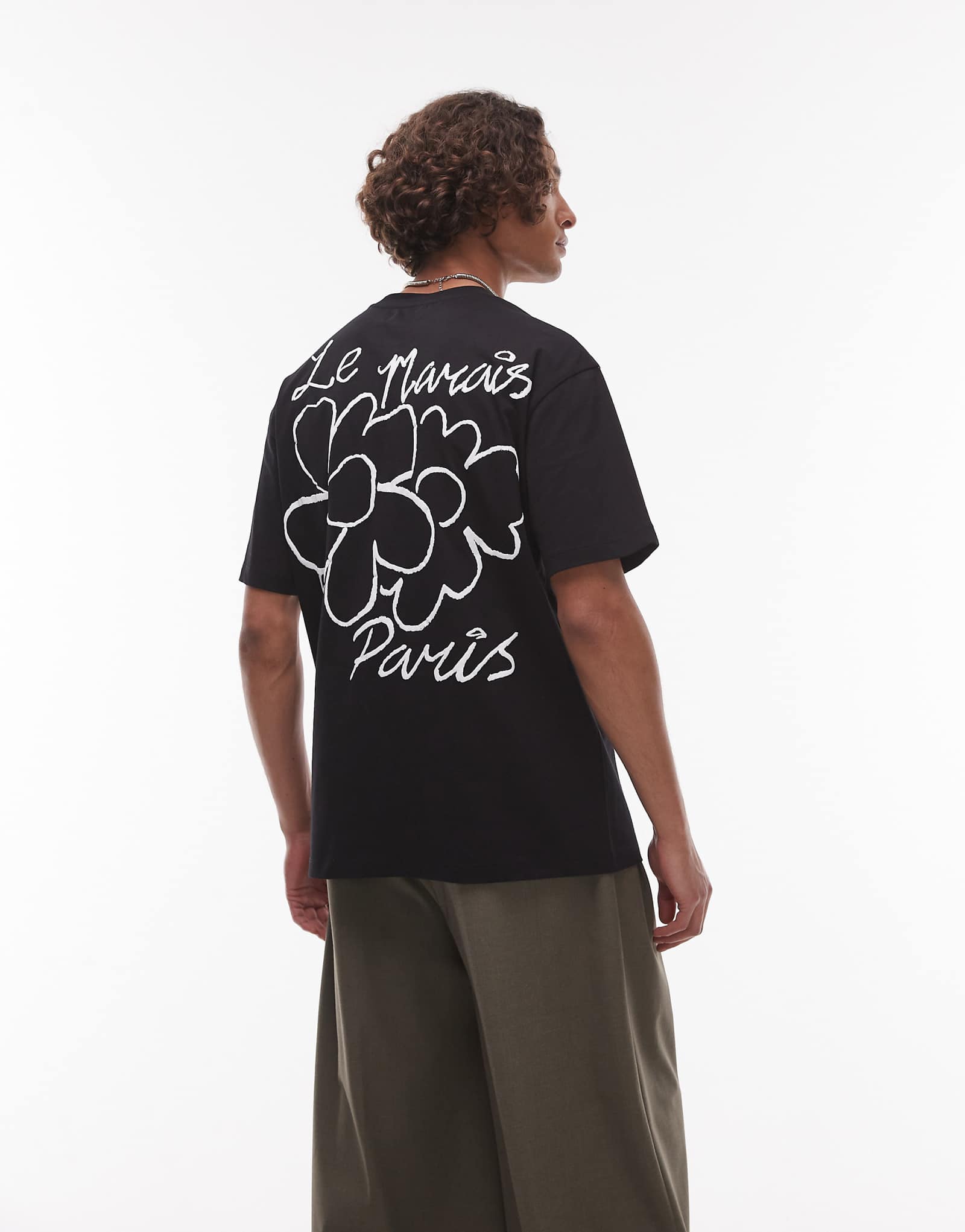 Topman oversized fit T-shirt with front and back Le Marais raised print in black 8190₽