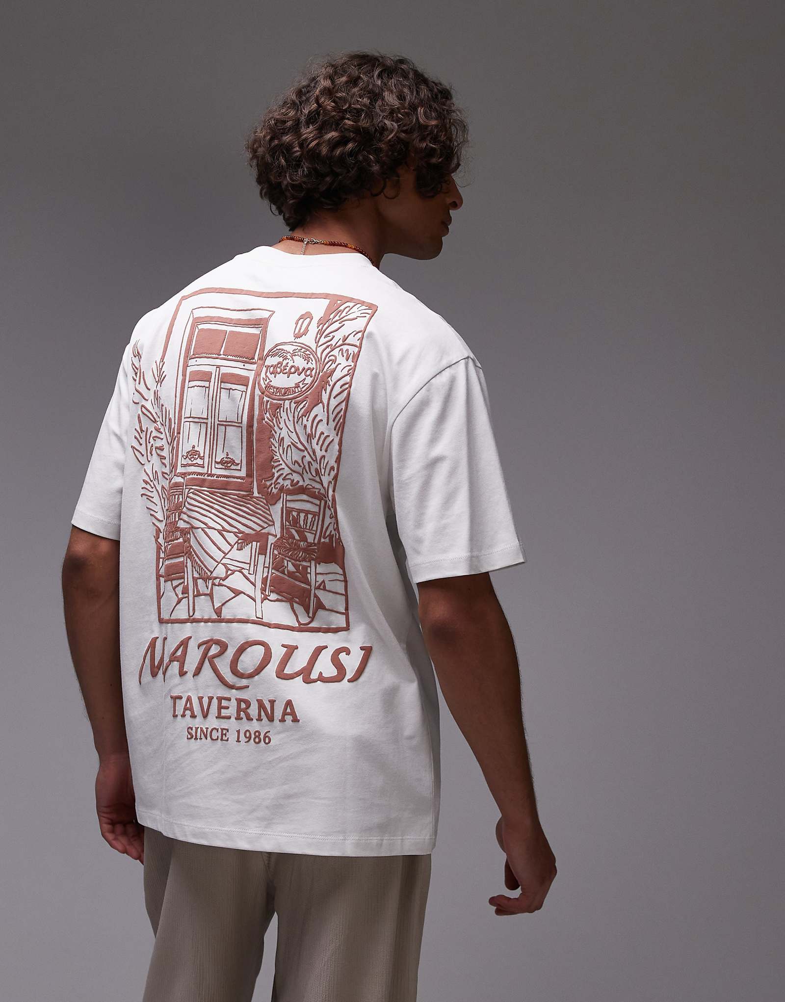 Topman oversized fit T-shirt with front and back taverna print in white 6090₽