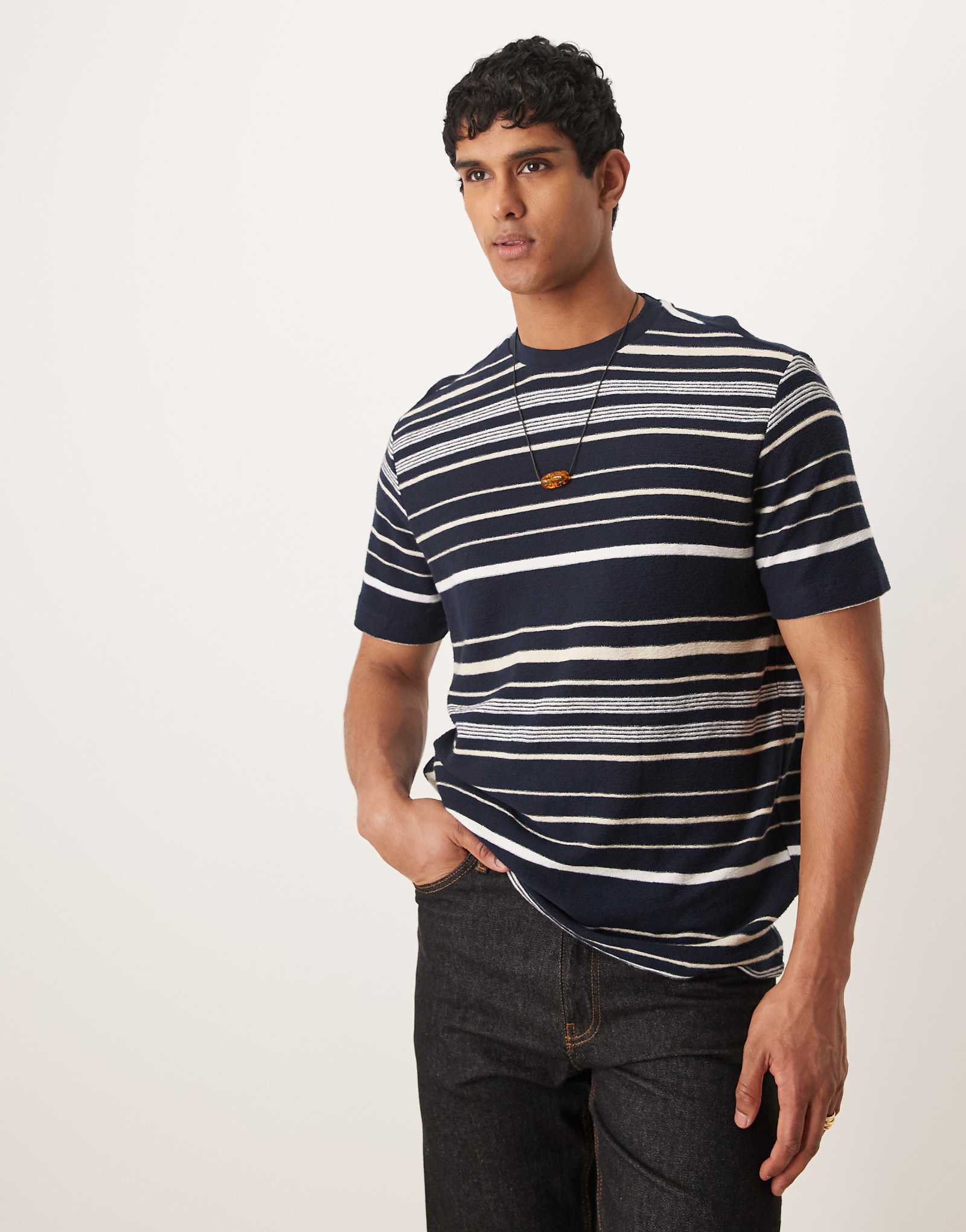 Mango mixed stripe T-shirt in navy and white 6290₽