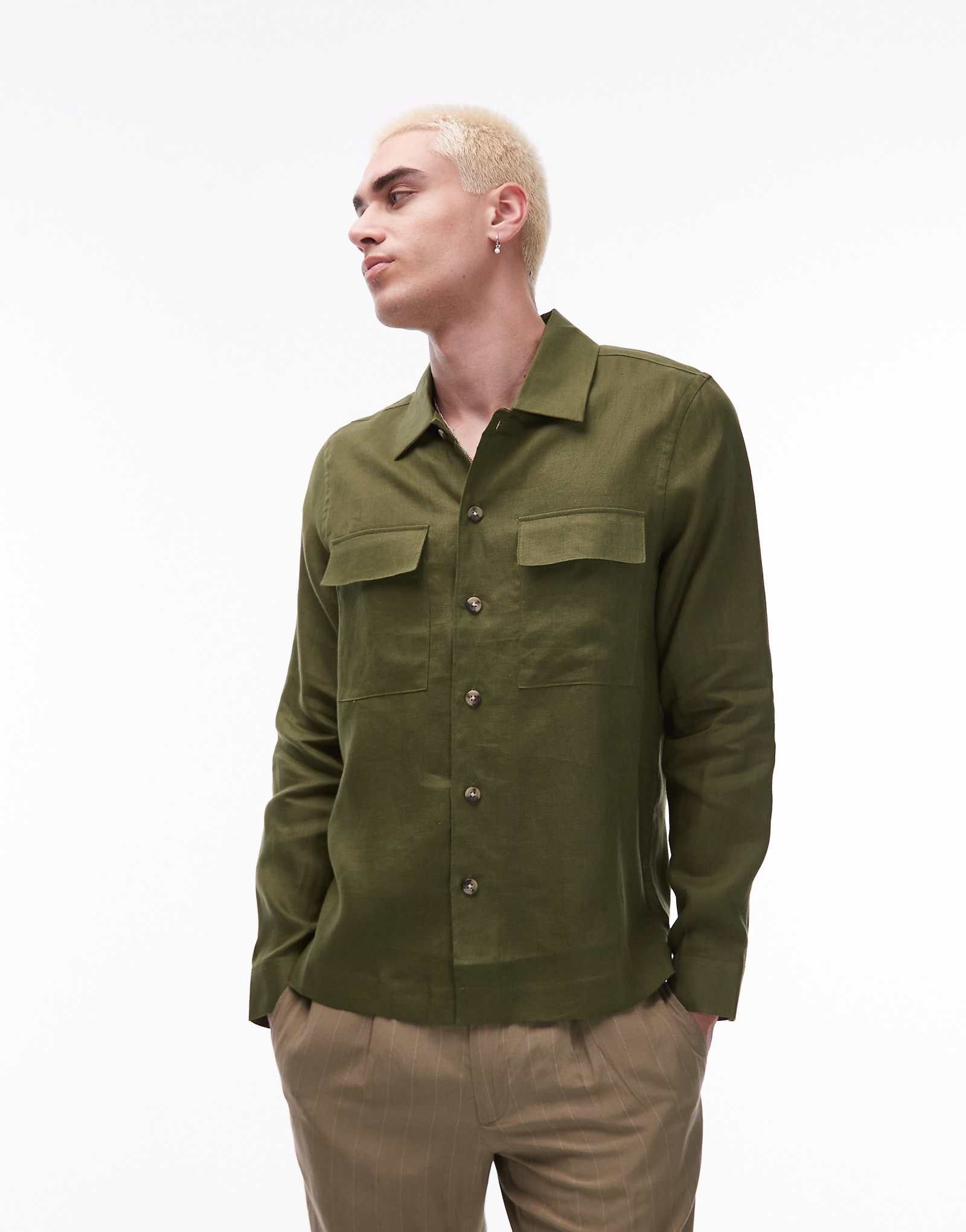 Mango premium linen shacket in pale green 14790₽