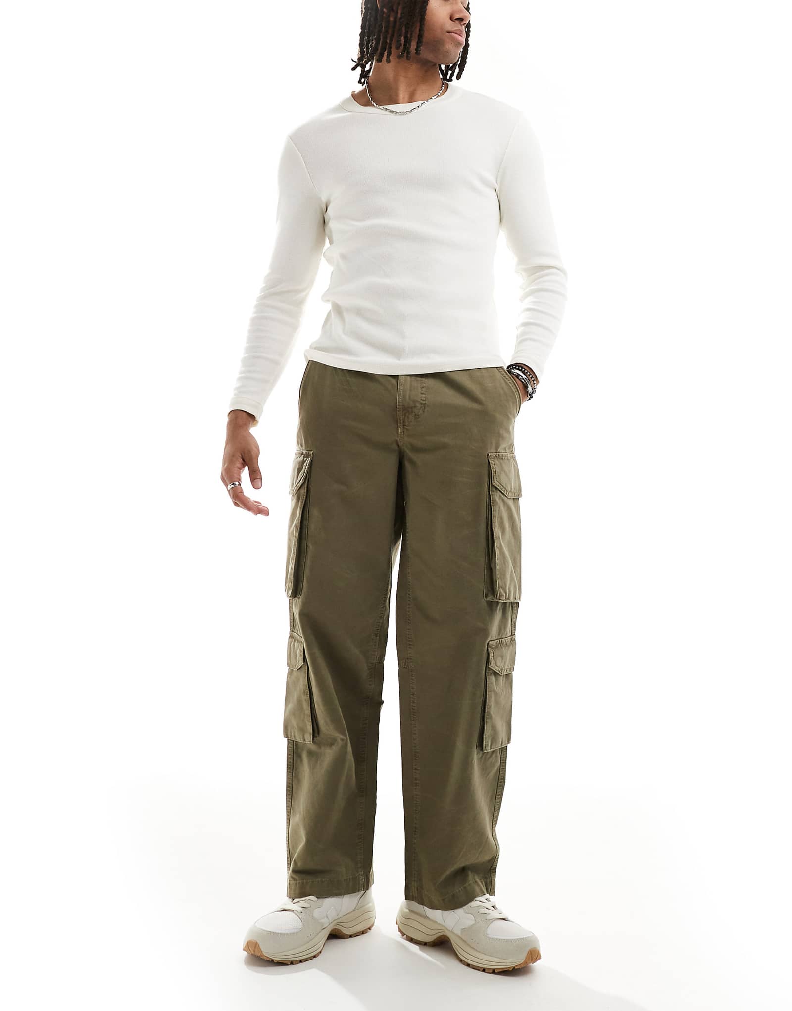 River Island loose leg cargo pants dark khaki 10090₽