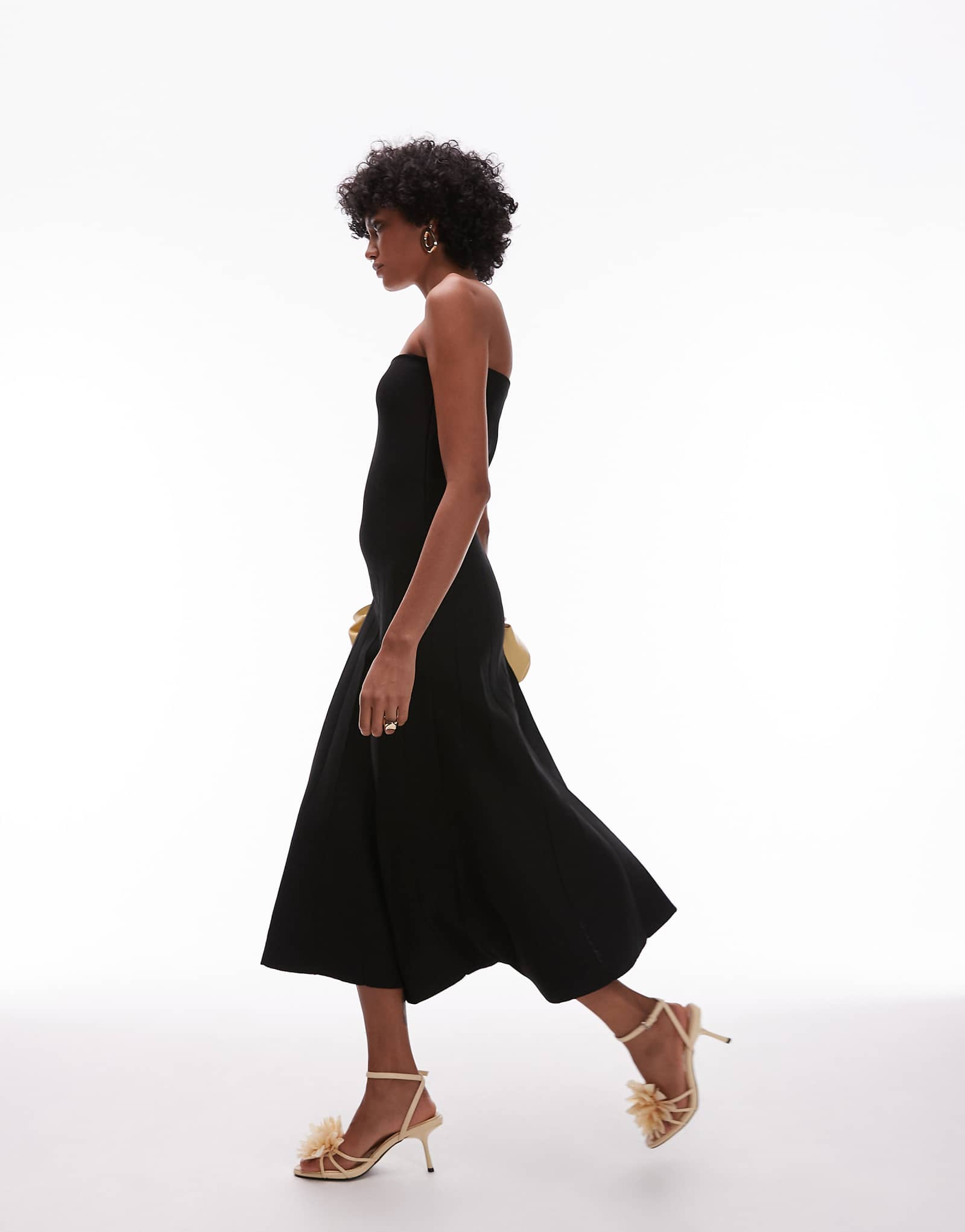 Mango bandeau knit volume skirt midi dress in black 6090₽