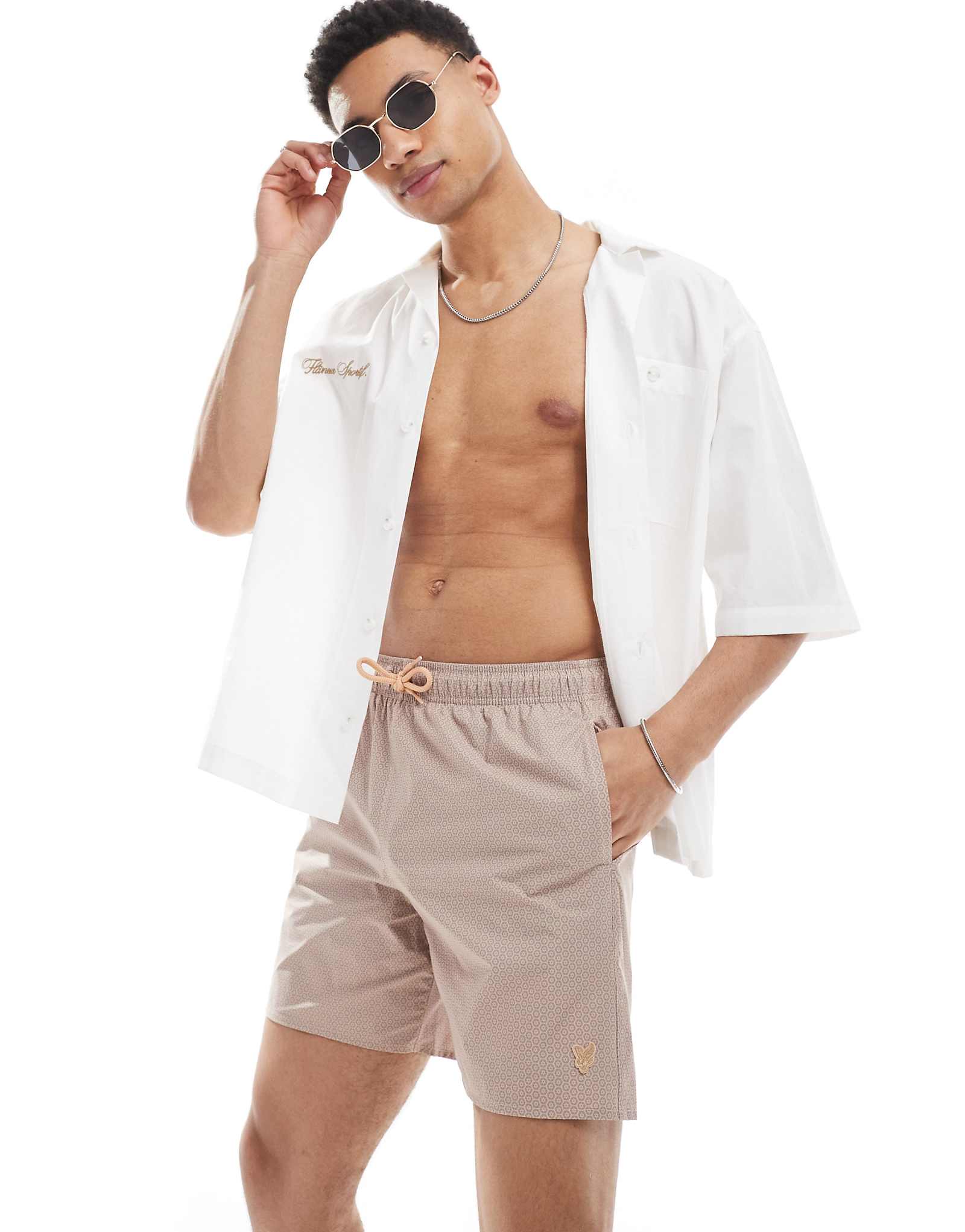 Brave Soul textured swim shorts in pink