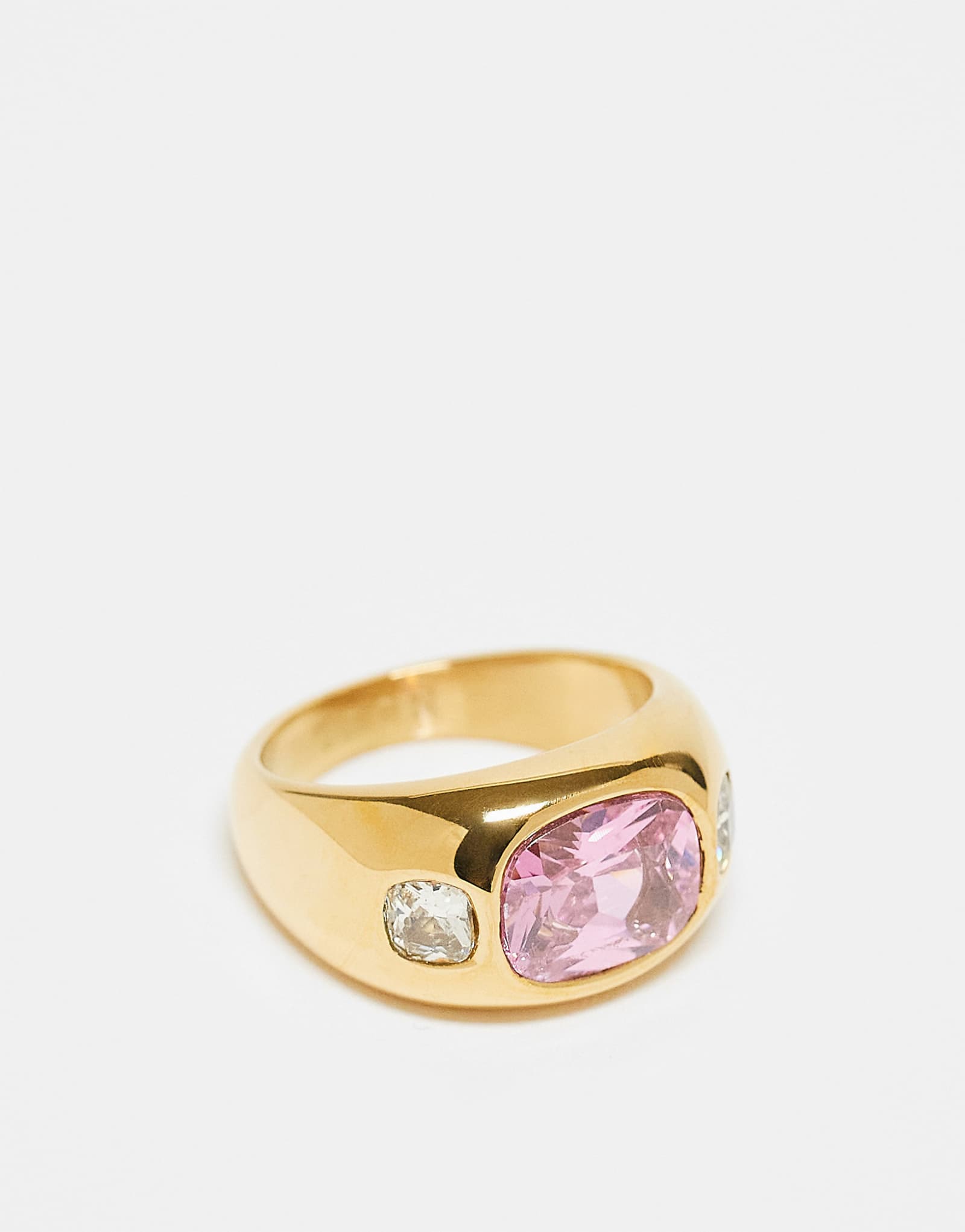 Neck On The Line pink stone chunky ring in gold plate