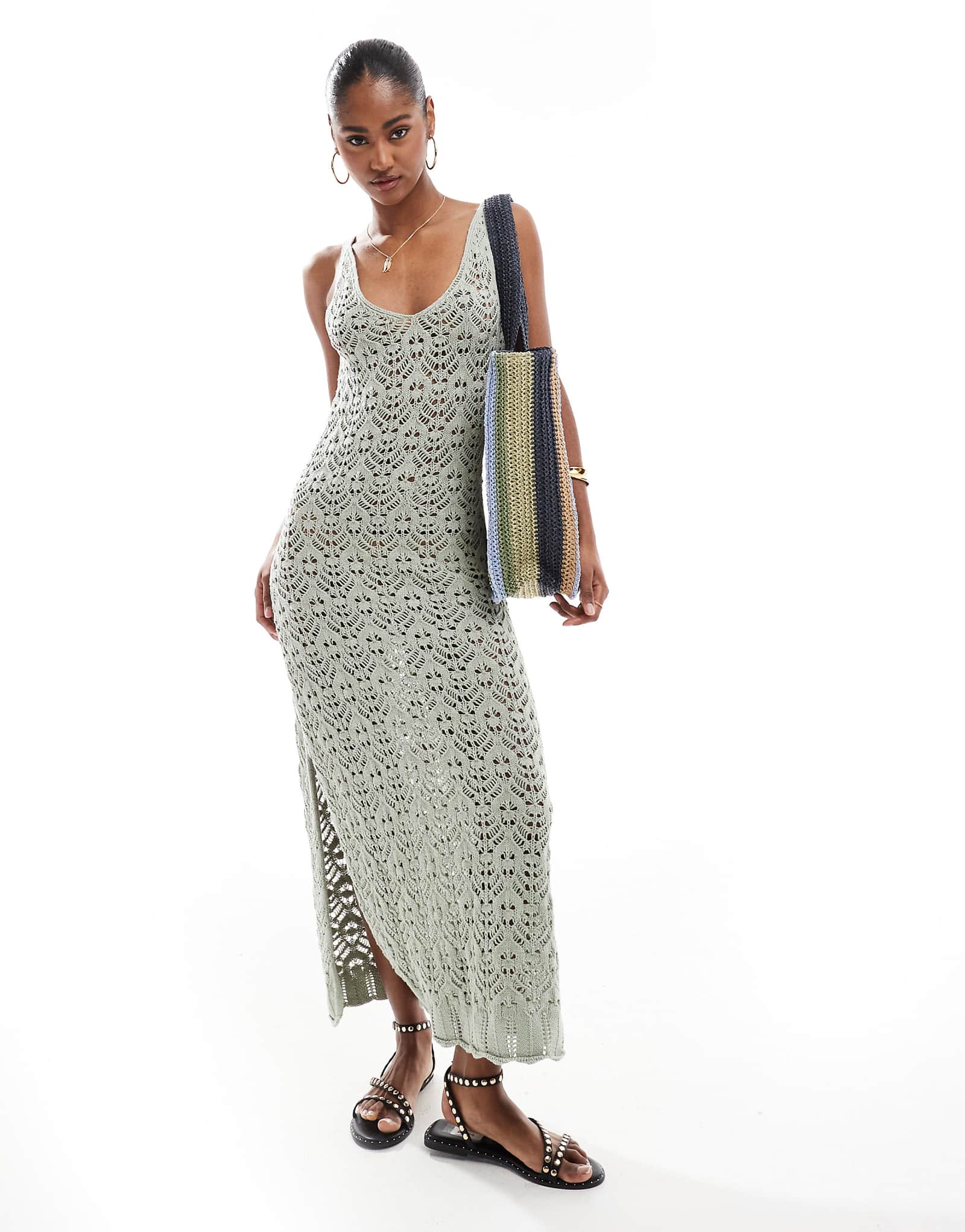 Brave Soul knit beach dress in sage green