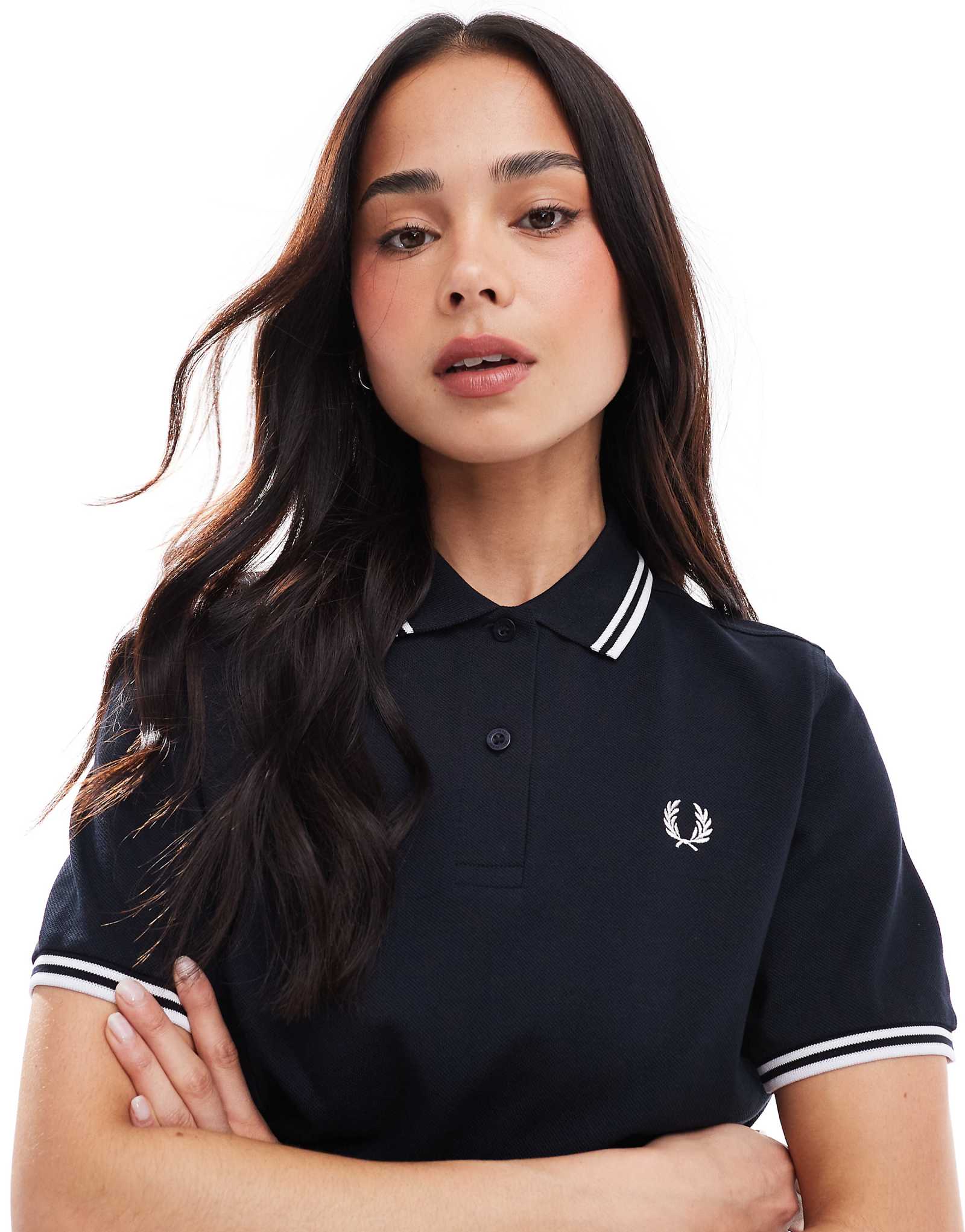 Fred Perry twin tipped polo shirt in navywhite 13090₽