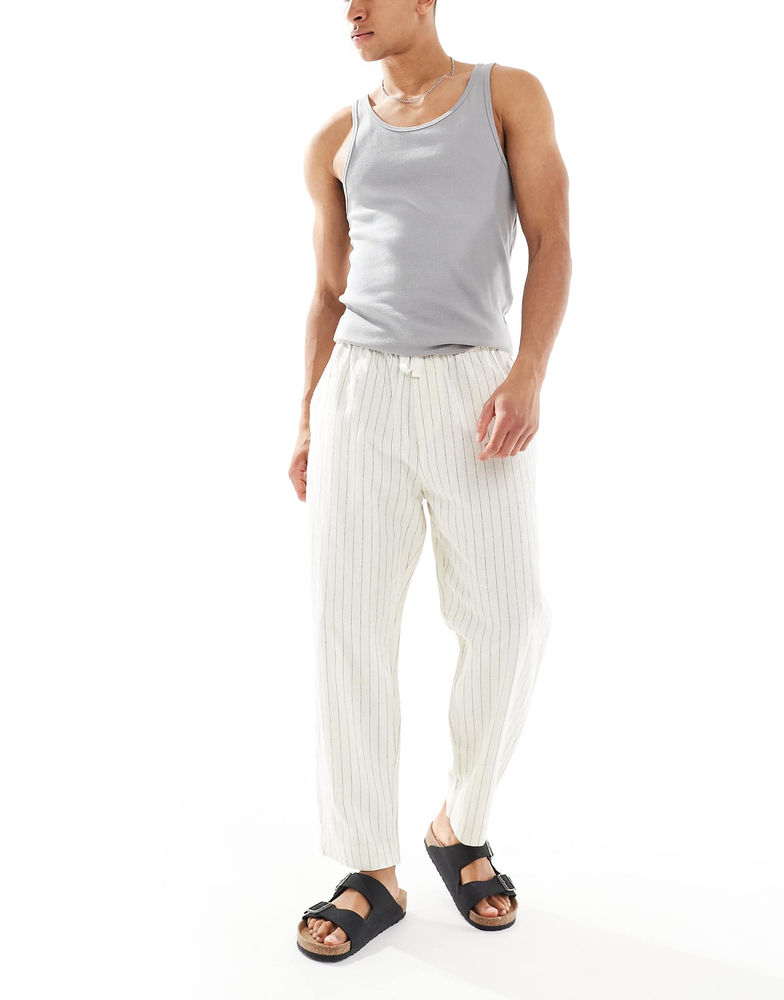 Pull-Bear linen blend striped pants in ecru 5290₽
