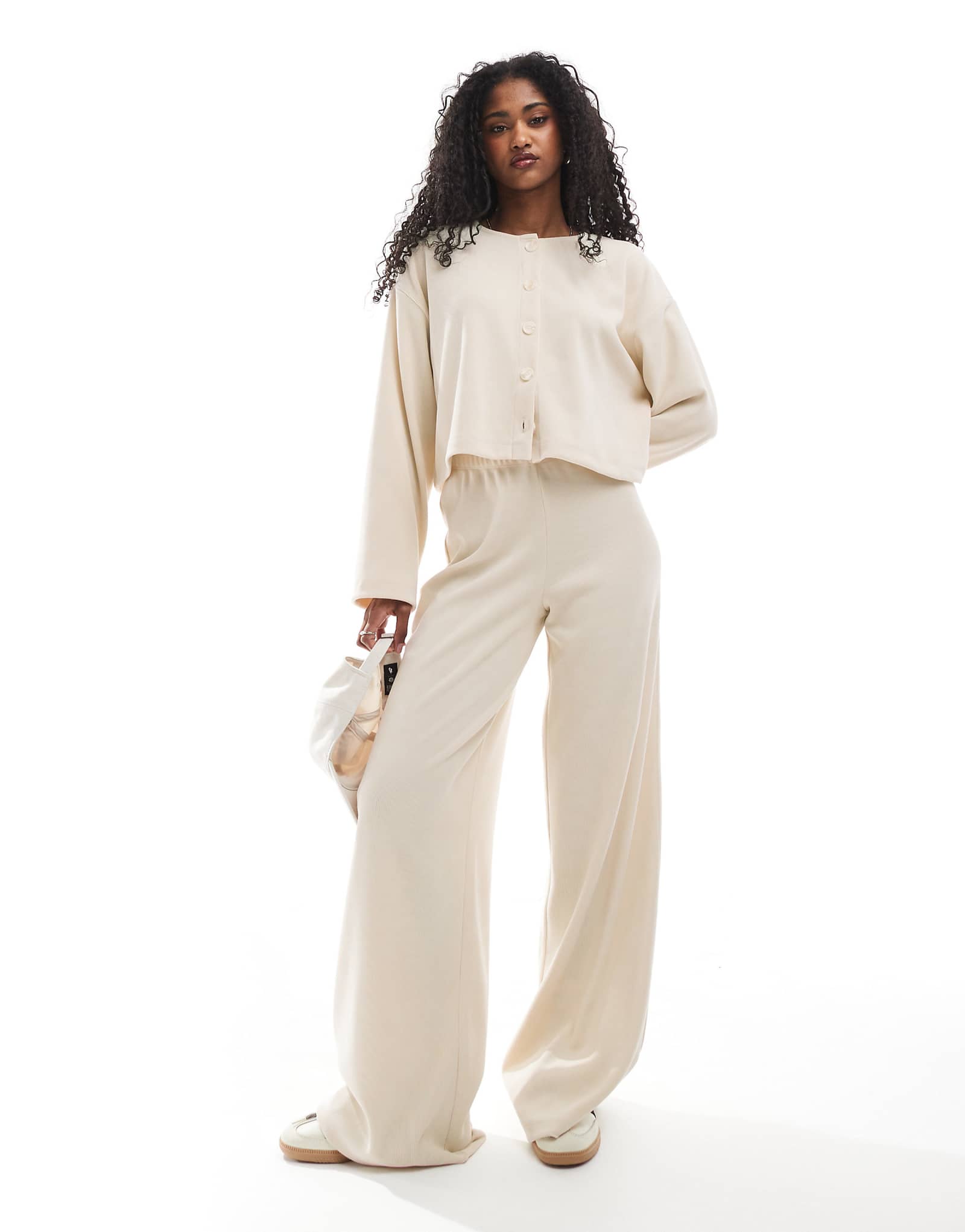 Miss Selfridge soft rib wide leg pants in ivory 7290₽