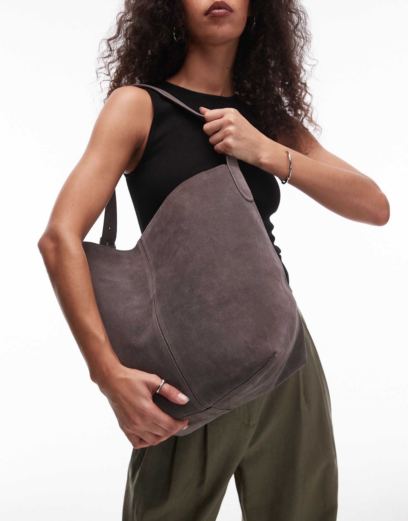 Mango suede tote bag with adjustable strap in brown 22890₽