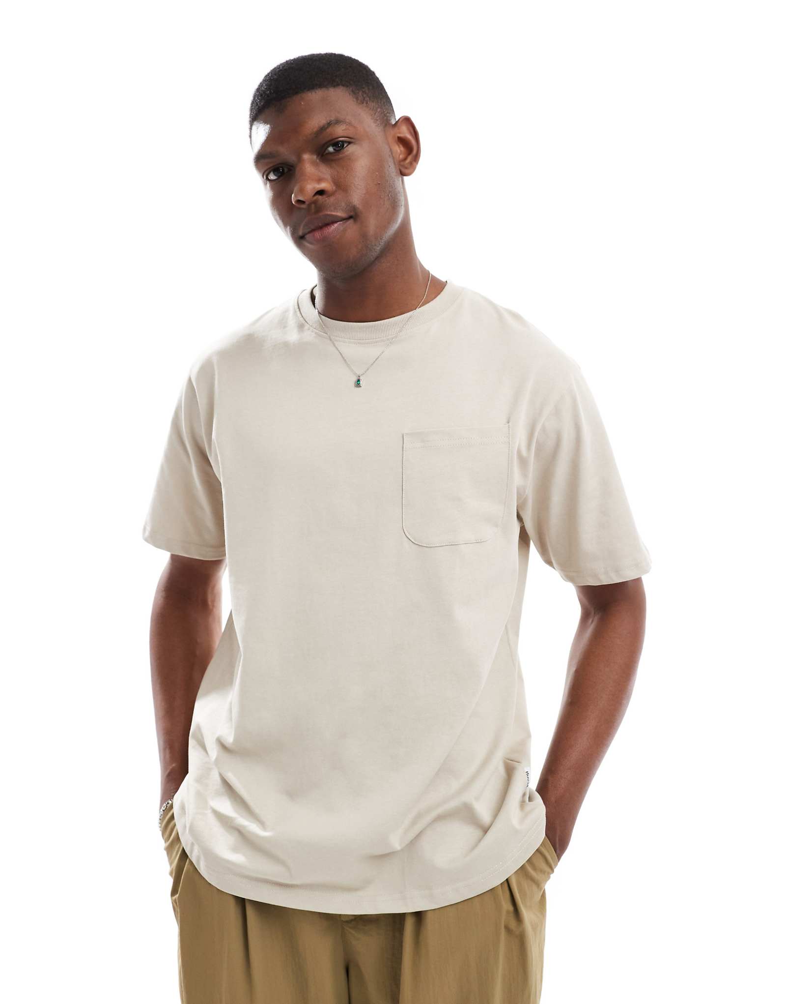 Threadbare 220 GSM relaxed fit T-shirt with pocket in stone 2890₽