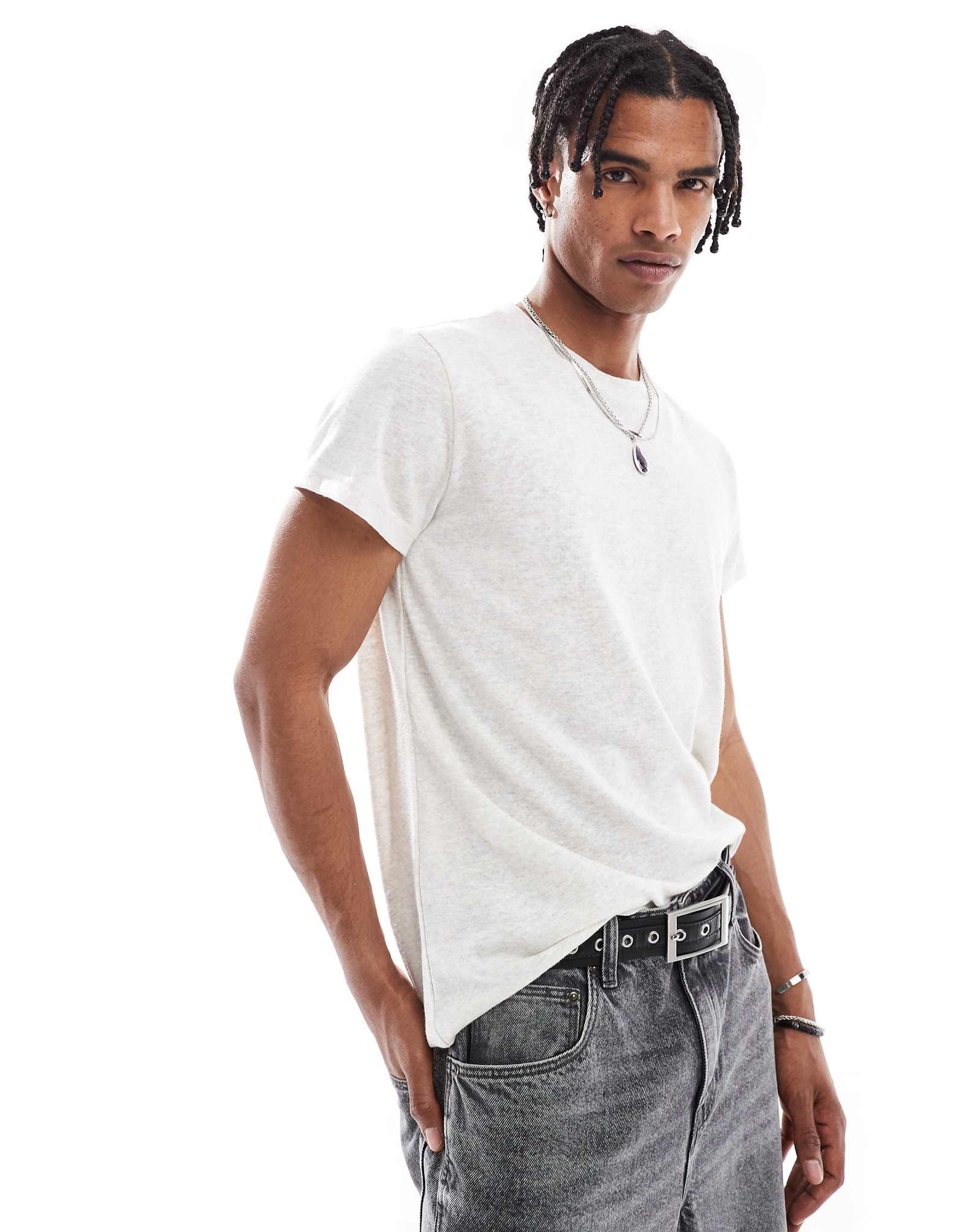Bershka linen look t-shirt in white 2590₽
