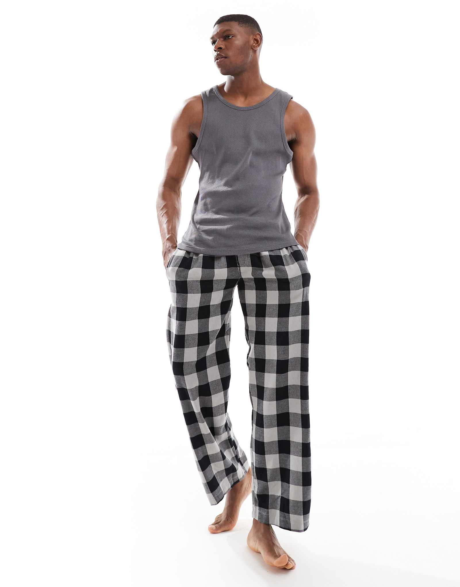 Brave Soul lounge pajama bottoms in gray check 6090₽
