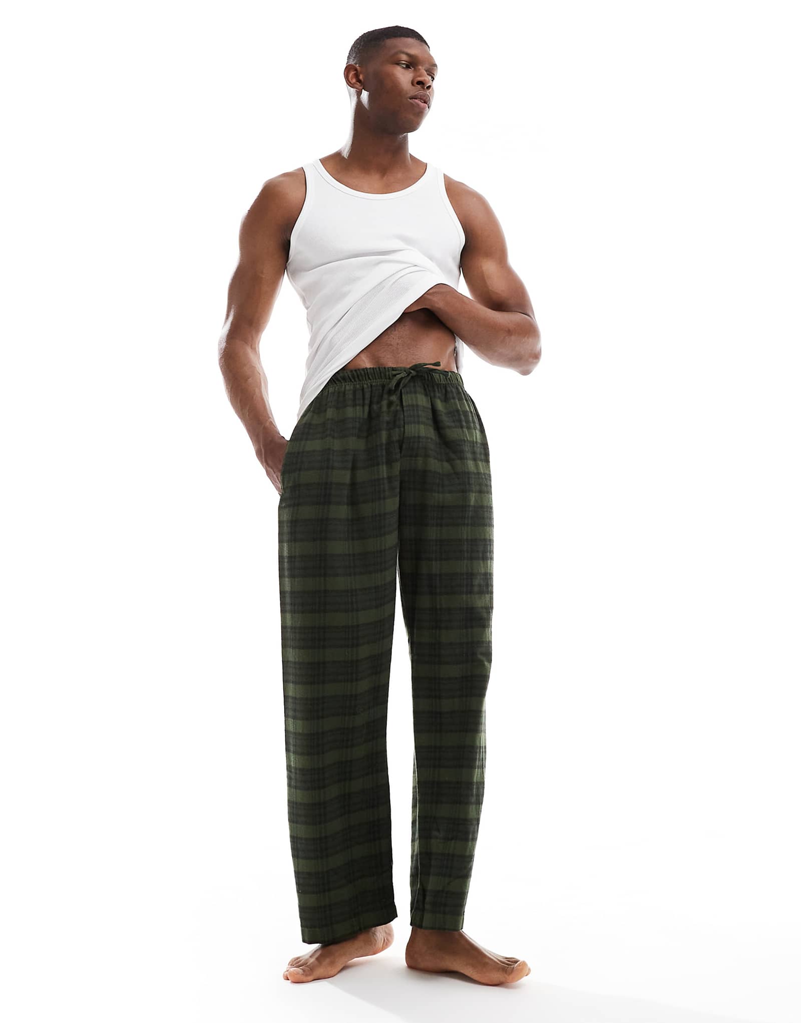 Brave Soul lounge pyjama bottoms in green check 6090₽