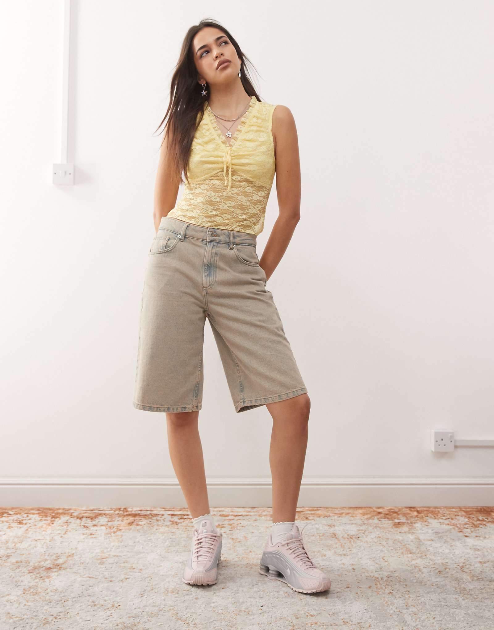 Reclaimed Vintage lace tie detail tank top in yellow 7490₽