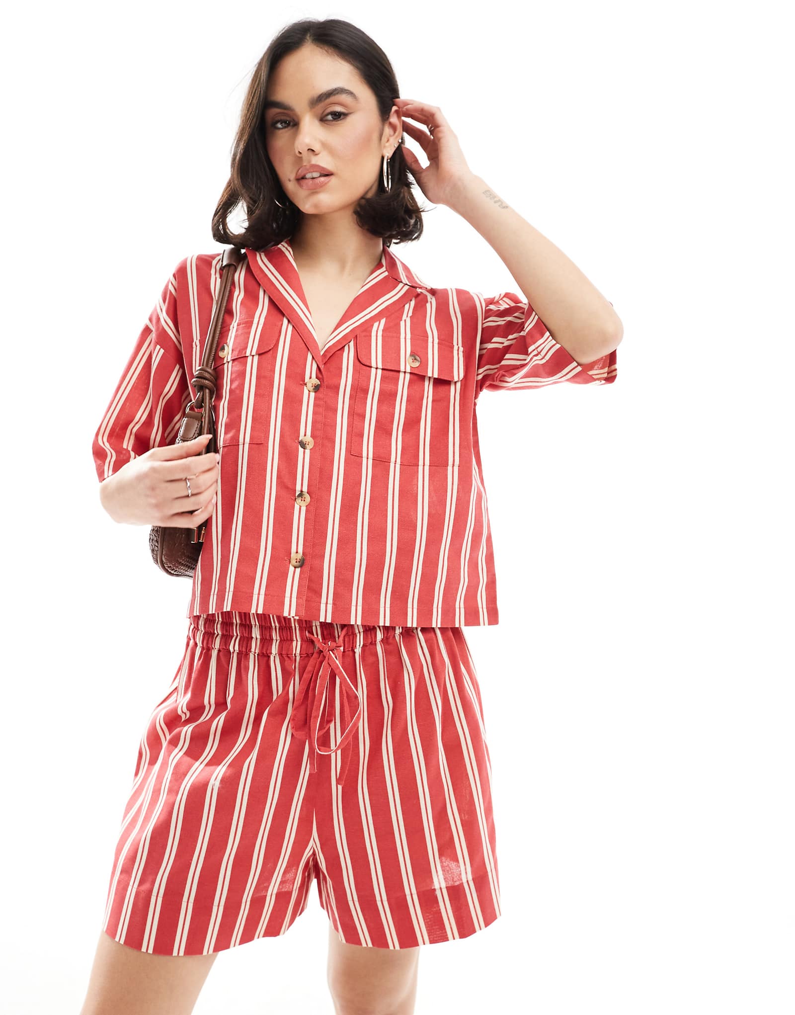 Wednesdays Girl striped boxy shirt in red - part of a set 5190₽