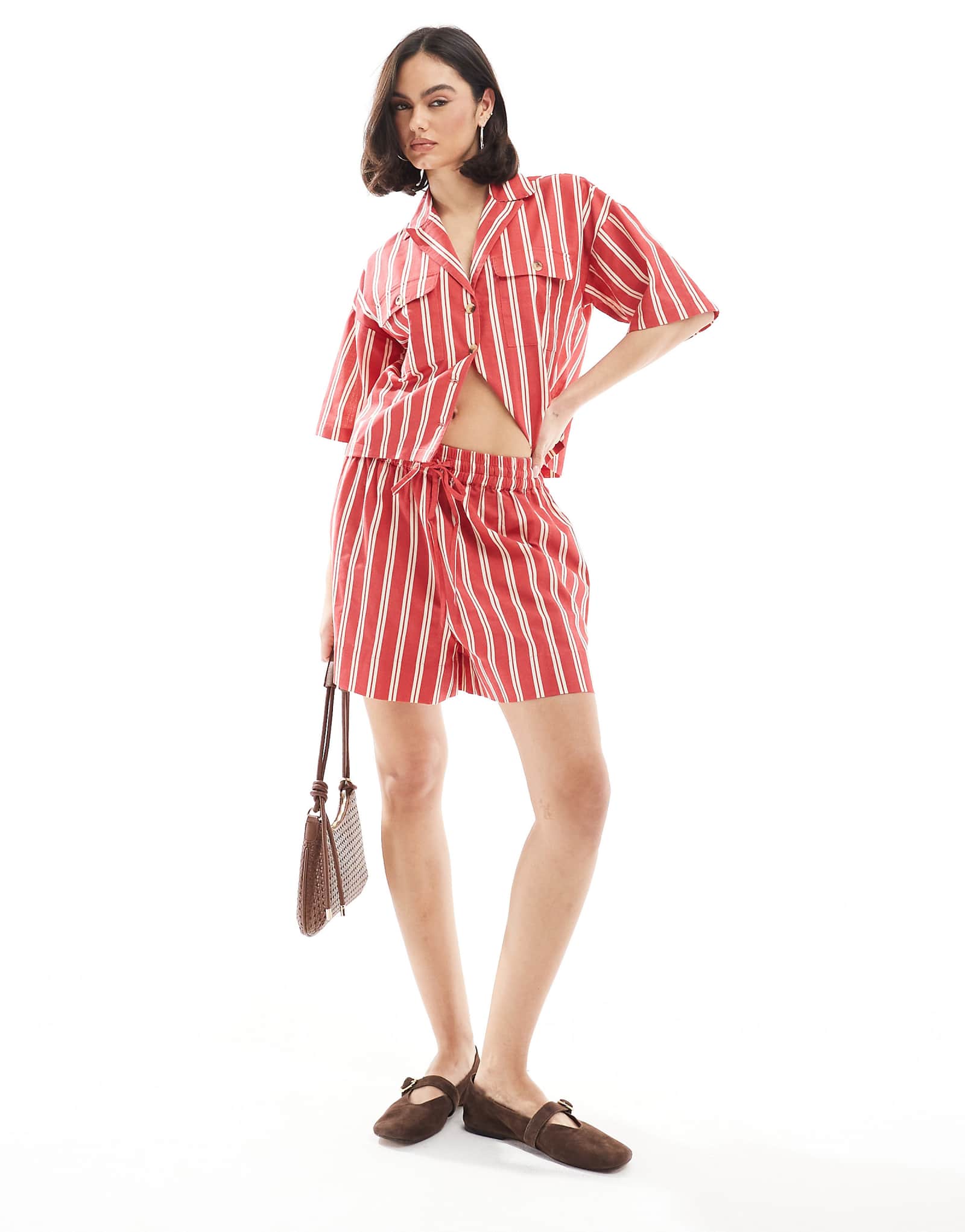 Wednesdays Girl striped boxer style shorts in red - part of a set 6290₽