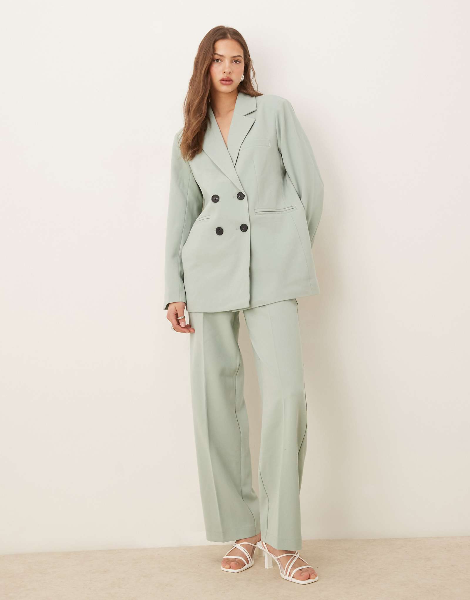 YAS high waist straight leg tailored pants in iceberg green - part of a set 21190₽
