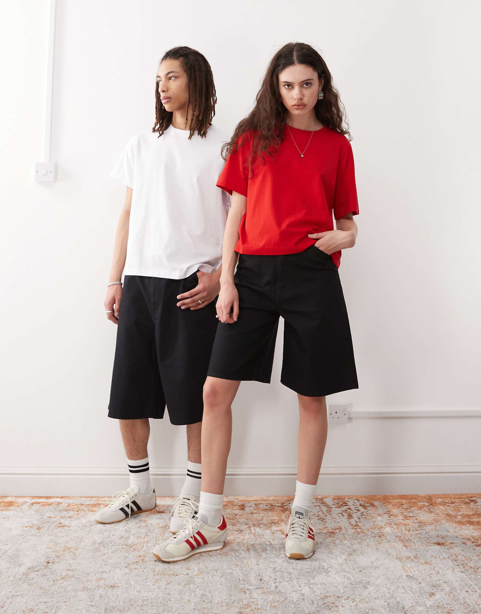 Weekday Astro unisex linen blend longline shorts in black